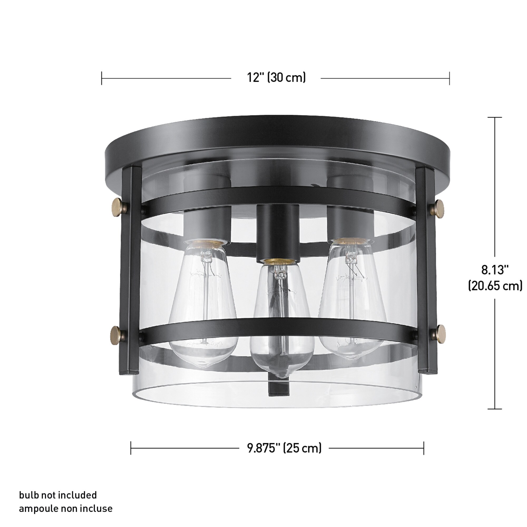 Wexford 3-Light Dark Bronze and Clear Glass Flush Mount