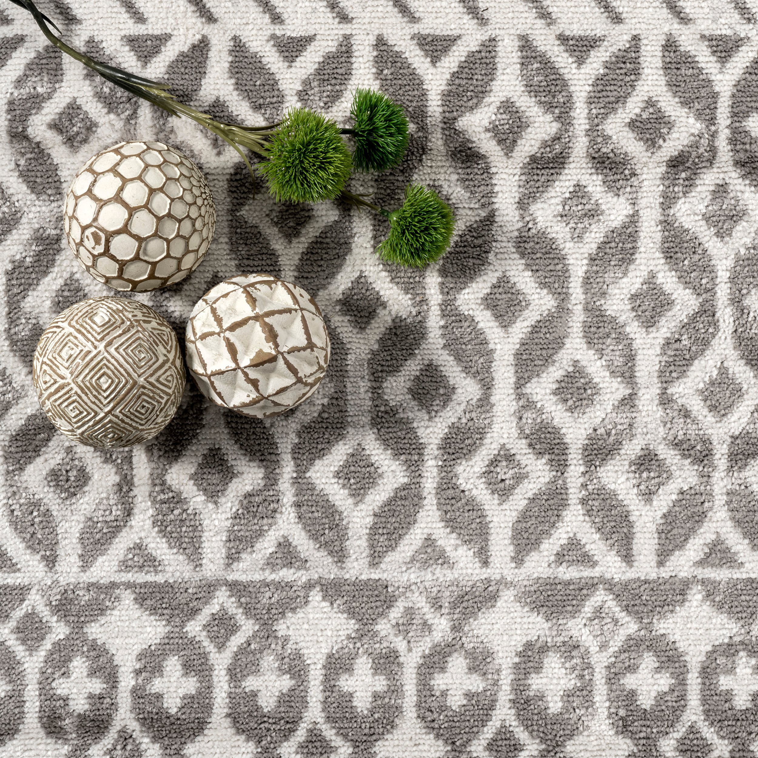 50'' Gray Synthetic Moroccan Trellis Low Pile Area Rug