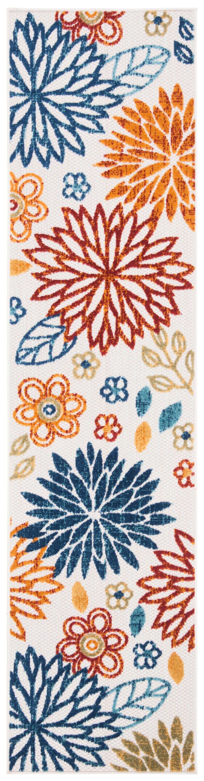 Playful Floral Red & Cream 2' X 8' Synthetic Outdoor Runner Rug