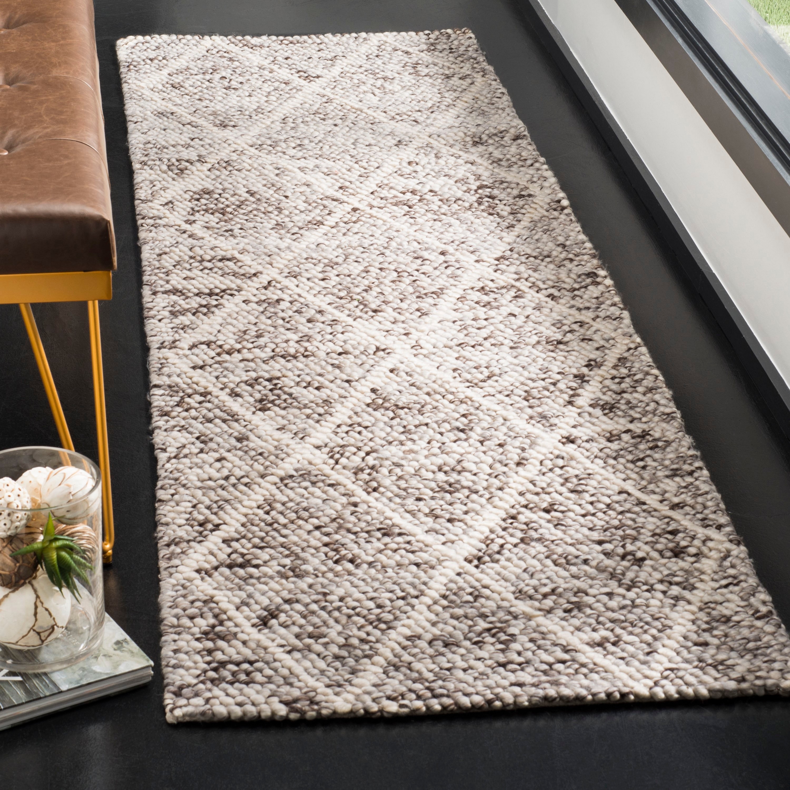 Safavieh NAT712A-28 Natura Hilpa 2 x 8 (ft) Polyester Ivory/Stone Rectangular Indoor Geometric Farmhouse/Cottage Runner rug