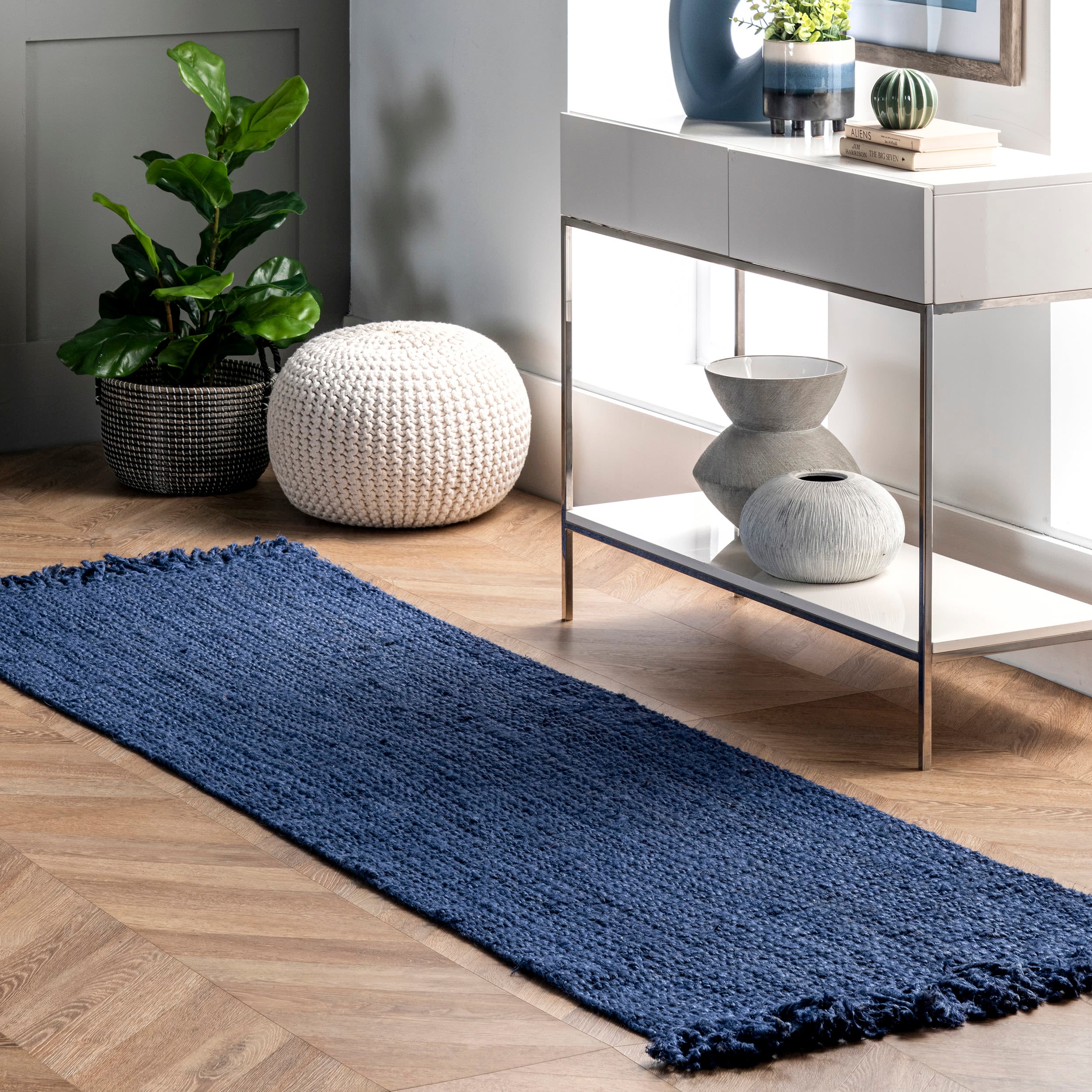 nuLOOM NCCL01D-2608 Chunky Loop 2 x 8 (ft) Jute Navy Blue Rectangular Indoor Solid Runner rug