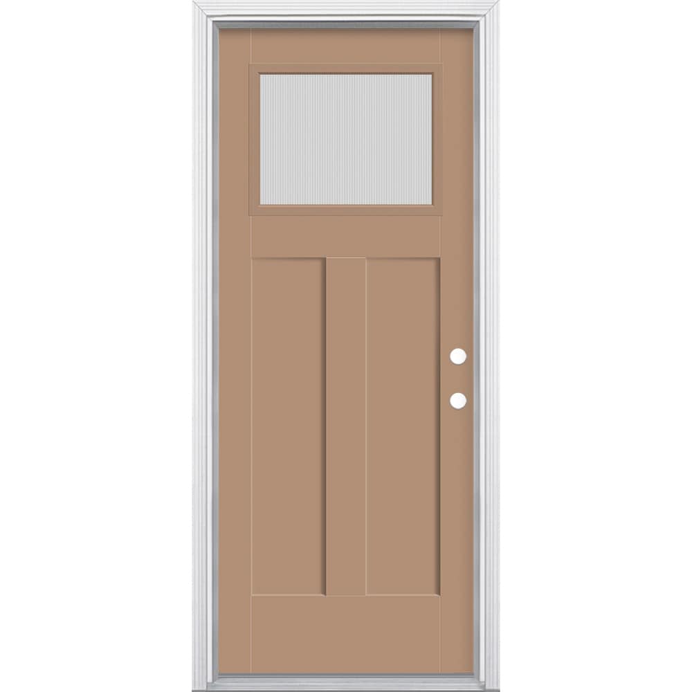 Masonite 629635 32-in x 80-in x 4-9/16-in Fiberglass Craftsman Left-hand inswing Warm Wheat Painted Prehung Front Door with Brickmould Insulating core