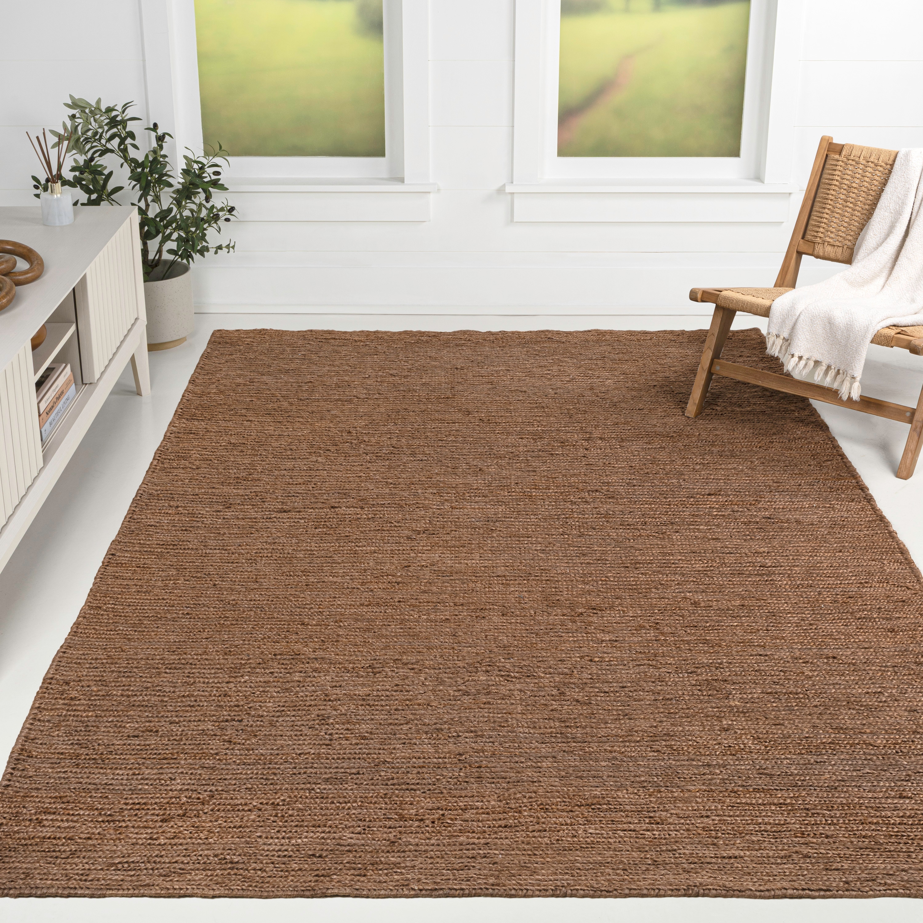 JONATHAN  Y NRF201C-8 NATURAL FIBER Griffin Rustic Farmhouse Woven 8 x 10 (ft) Flatweave Jute Brown Rectangular Indoor Solid Coastal Pet Friendly Area rug