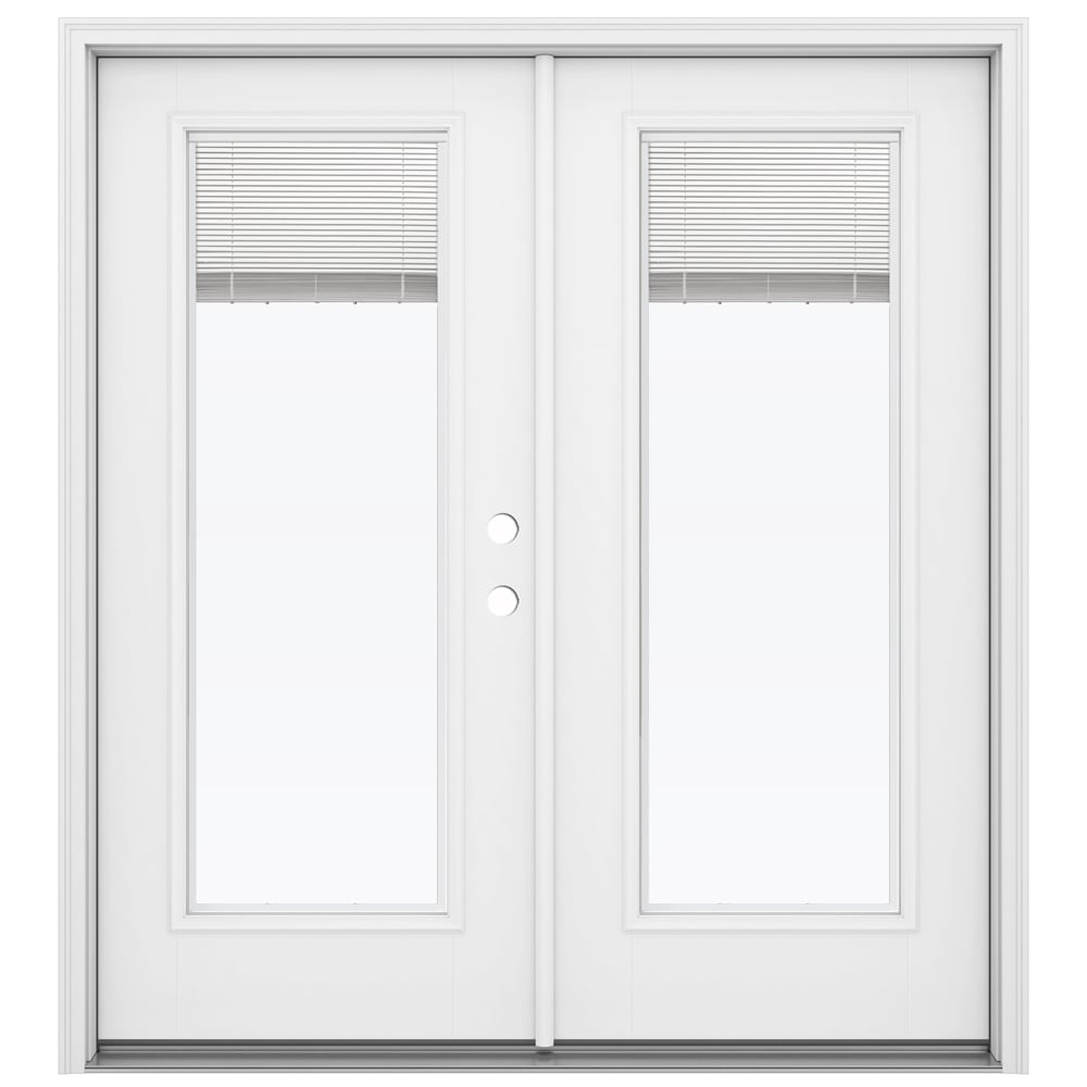 JELD-WEN LOWOLJW182200147 F-3500 72-in x 80-in x 4-9/16-in Jamb Low-E Blinds between the glass , Primed Fiberglass Left-hand inswing French Double Patio Door Brickmould Included