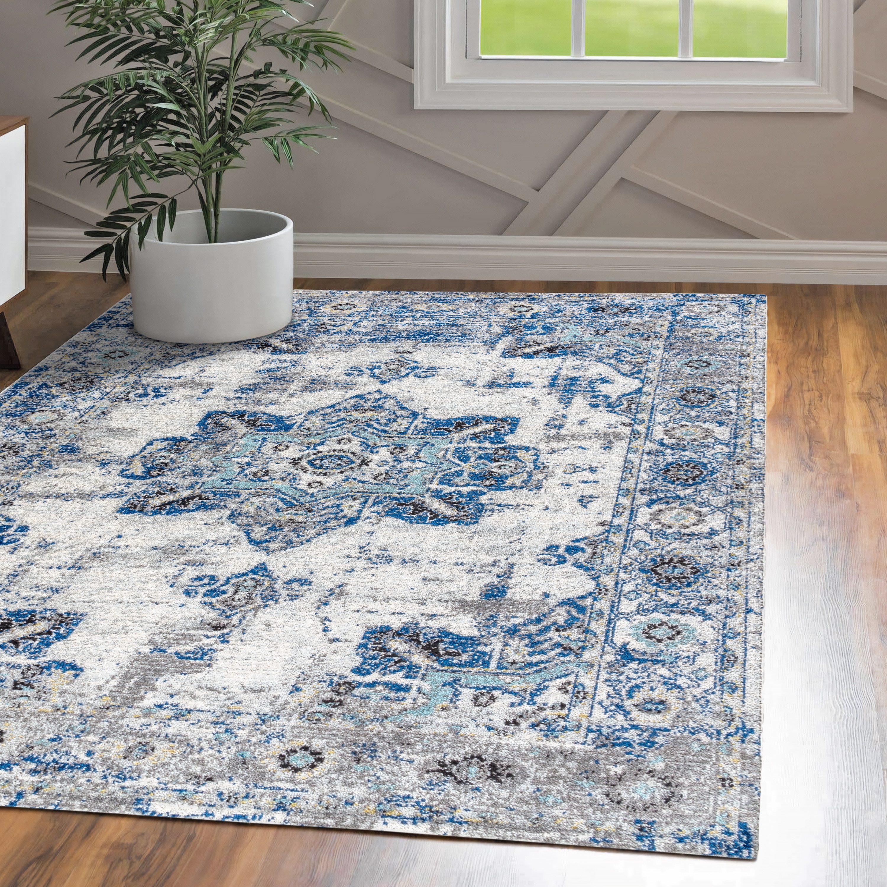 Reversible Blue Synthetic 4' x 6' Rectangular Area Rug