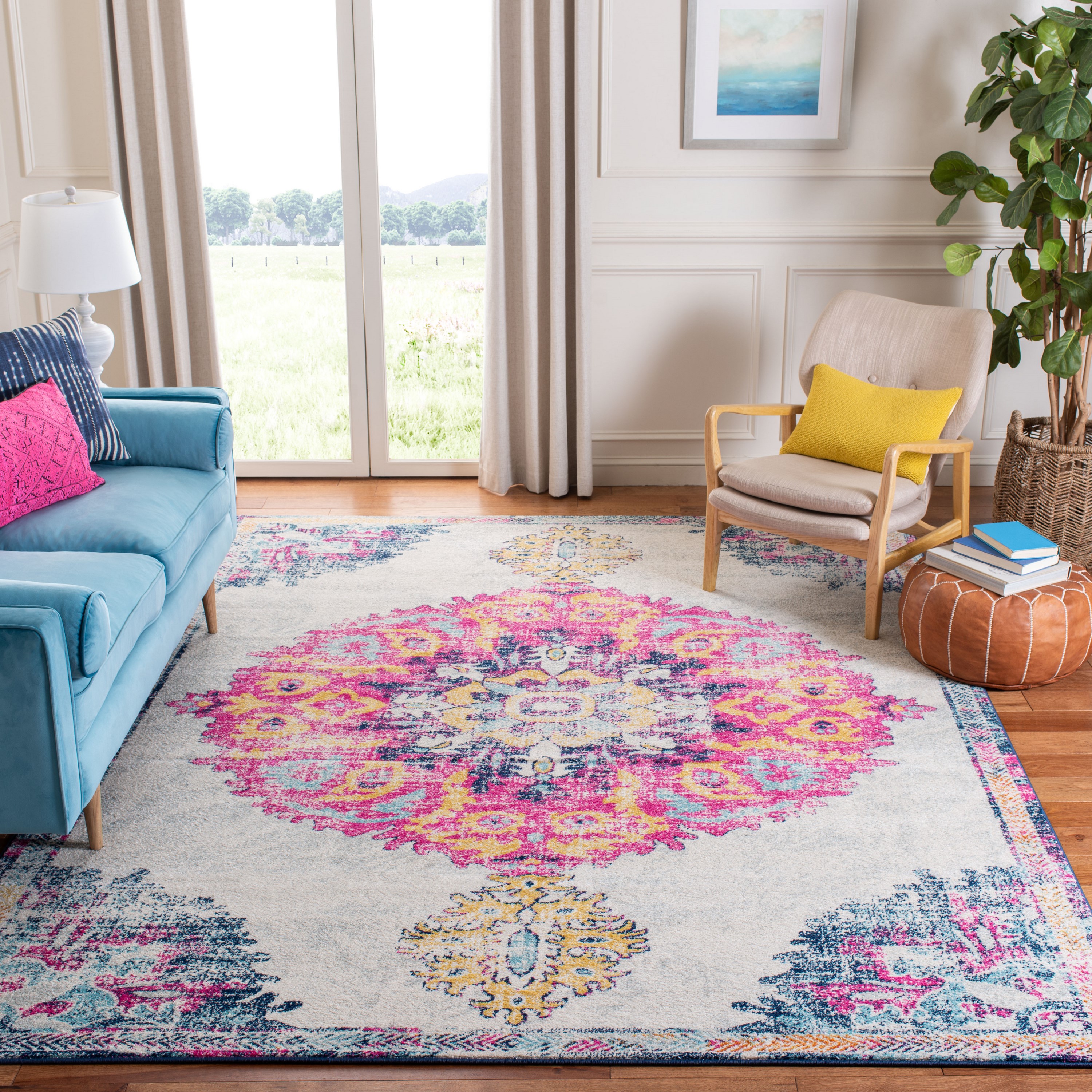 Safavieh MAD913A-8 Madison Merle 8 x 10 (ft) Loomed Polypropylene Ivory/Fuchsia Rectangular Indoor Medallion Vintage Area rug