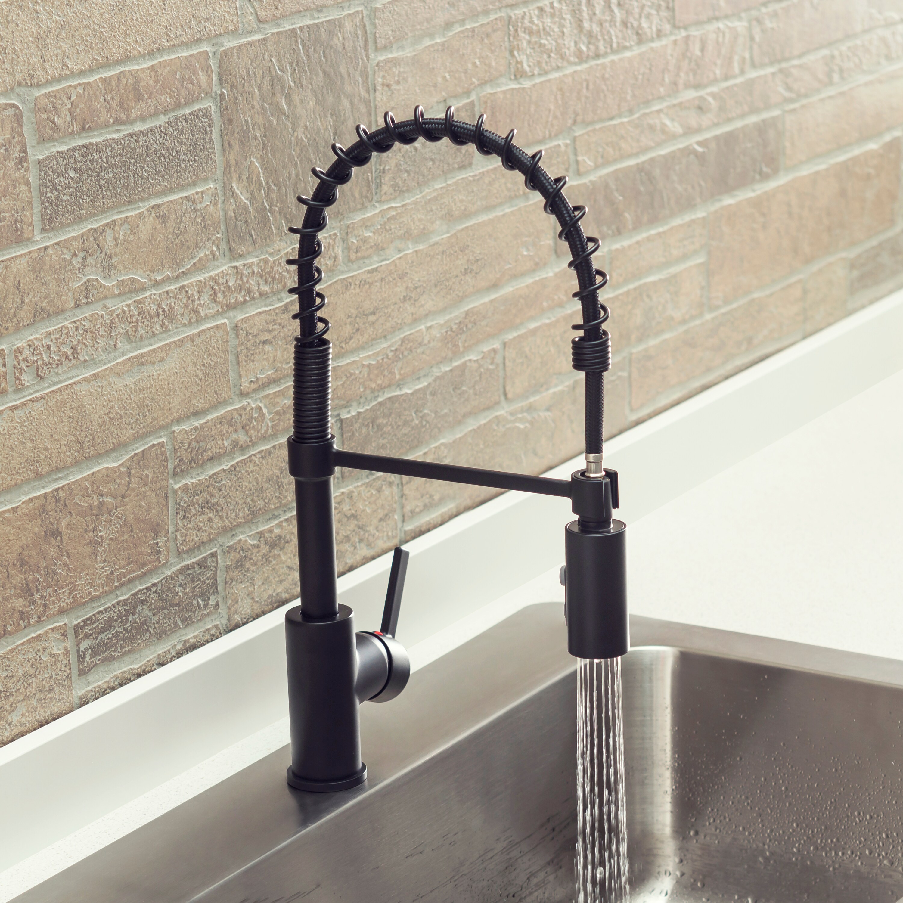 Home2O Kennedy Matte Black Single Handle Pull-down Kitchen Faucet with ...