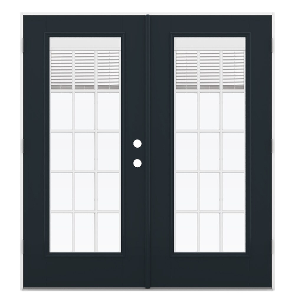 JELD-WEN LOWOLJW182200433 72-in x 80-in x 4-9/16-in Jamb Low-e Blinds and Grilles Between The Glass Eclipse Fiberglass French Right-Hand Outswing Double Patio Door
