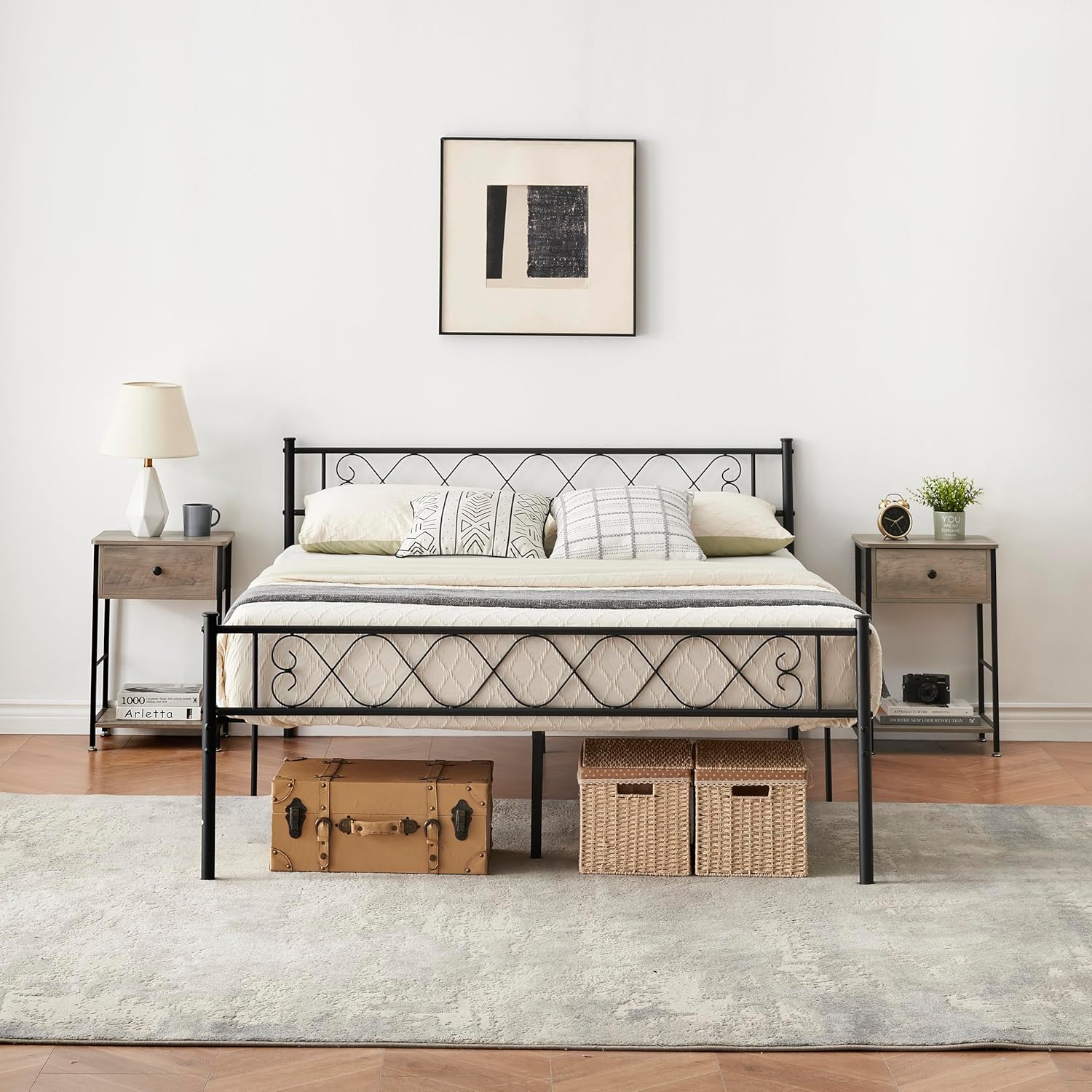 Der Rose LXL-PHO-0Z6J1SDT Metal Q Bed Frame Metal Platform Bed Frame with Headboard and Footboard Classic Bed Frame with Iron-Art Sweet Heart for Girls and Boys No Box Spring Needed Noise-Free