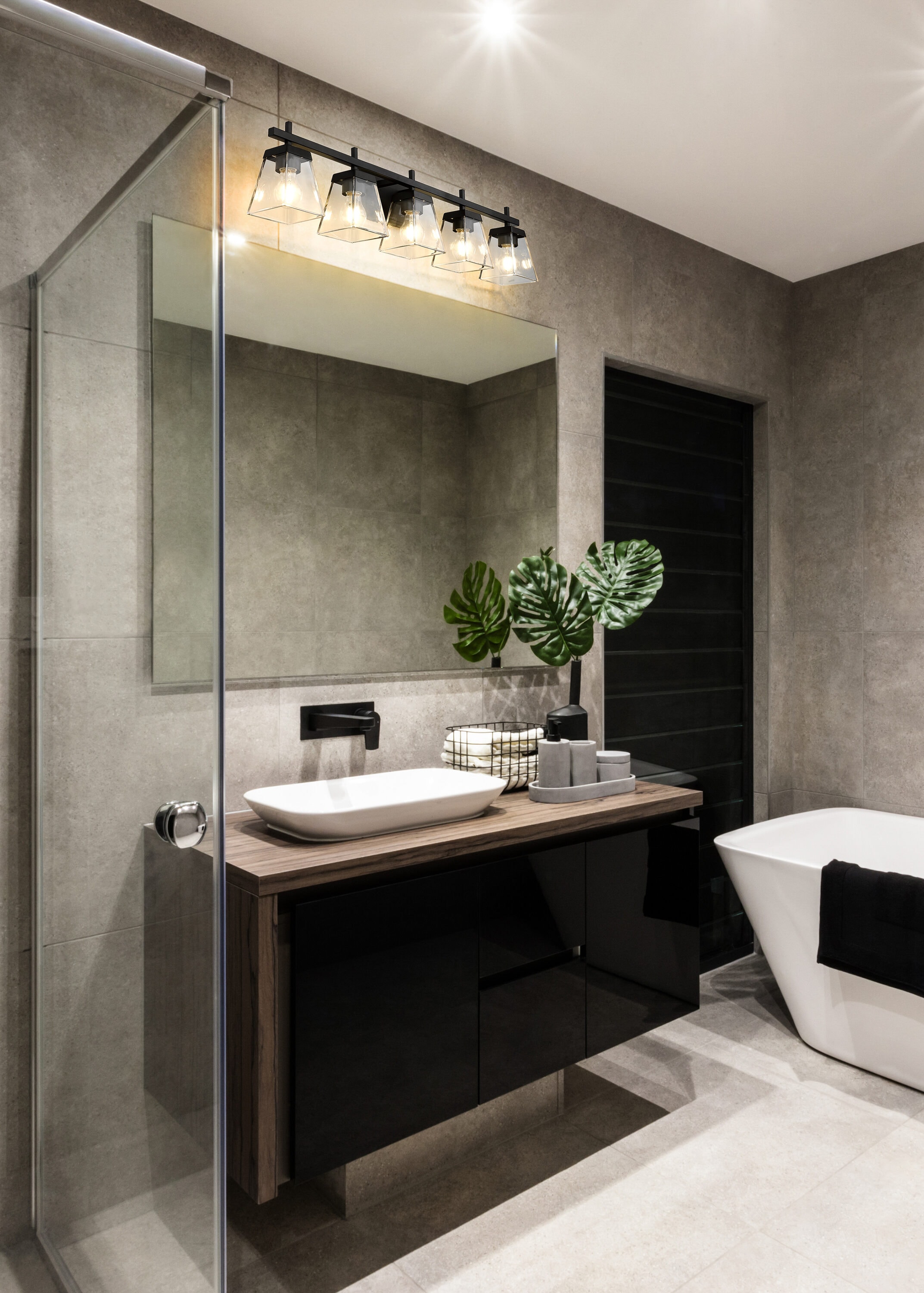 Lauren Matte Black Steel 5-Light Vanity Fixture with Clear Glass Shades