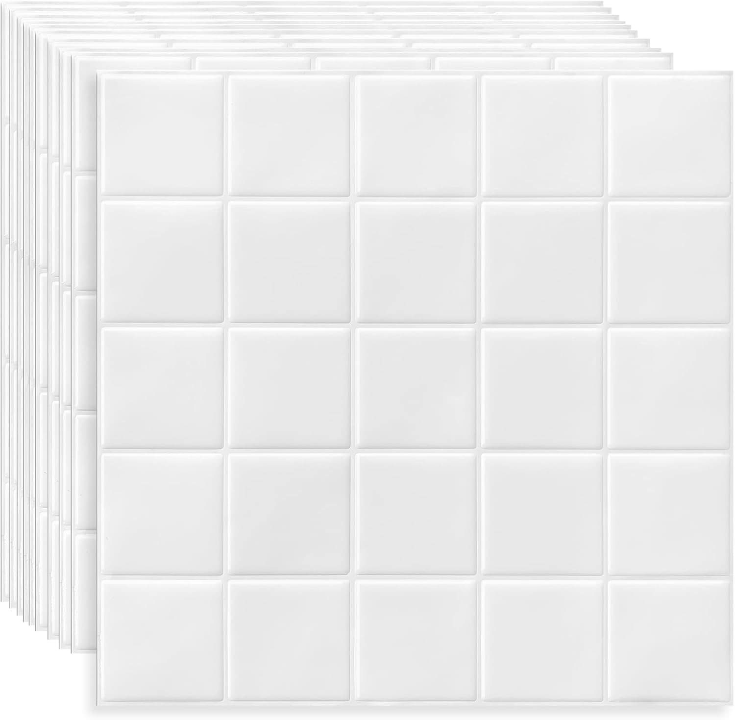 Dewoo Square White Peel and Stick Subway Checkered Backsplash Tiles Self Adhesive for Kitchen Bathroom Wall 10 Sheets 12 x 12 Inch