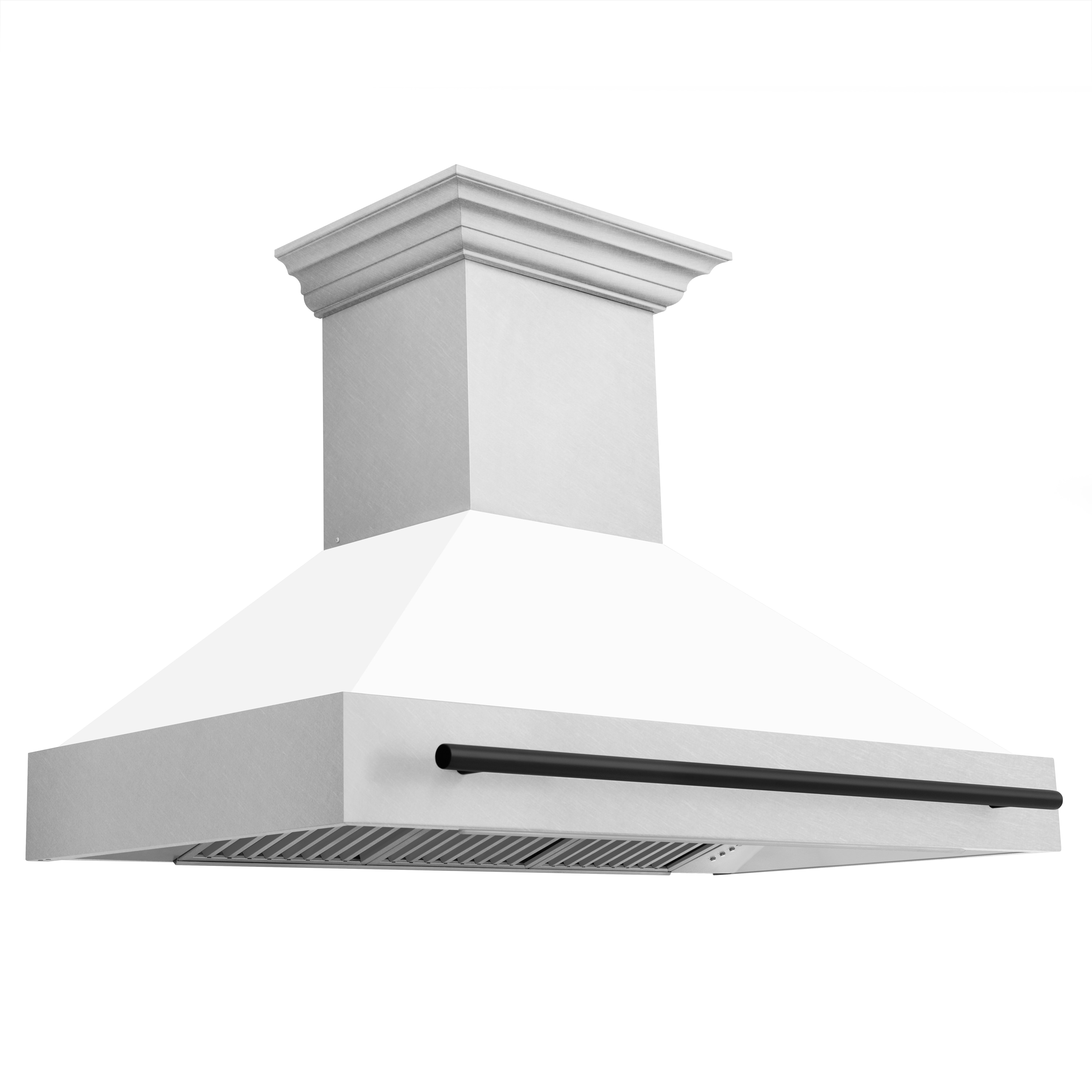 ZLINE KITCHEN & BATH 8654SNZ-WM48-G 48 inch Ducted 700-CFM Recirculating Fingerprint Resistant Stainless Steel with White Matte Shell and Polished Gold Handle Wall-Mounted Range Hood