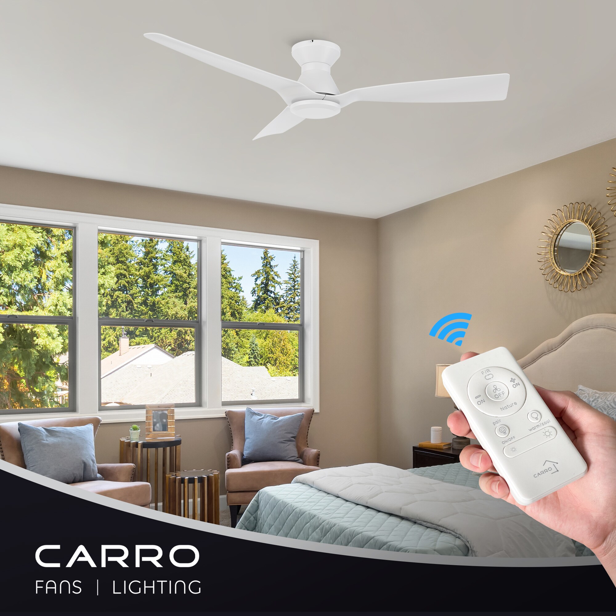 CARRO USA Ogden 52-in White Indoor Flush Mount Ceiling Fan and Remote ...