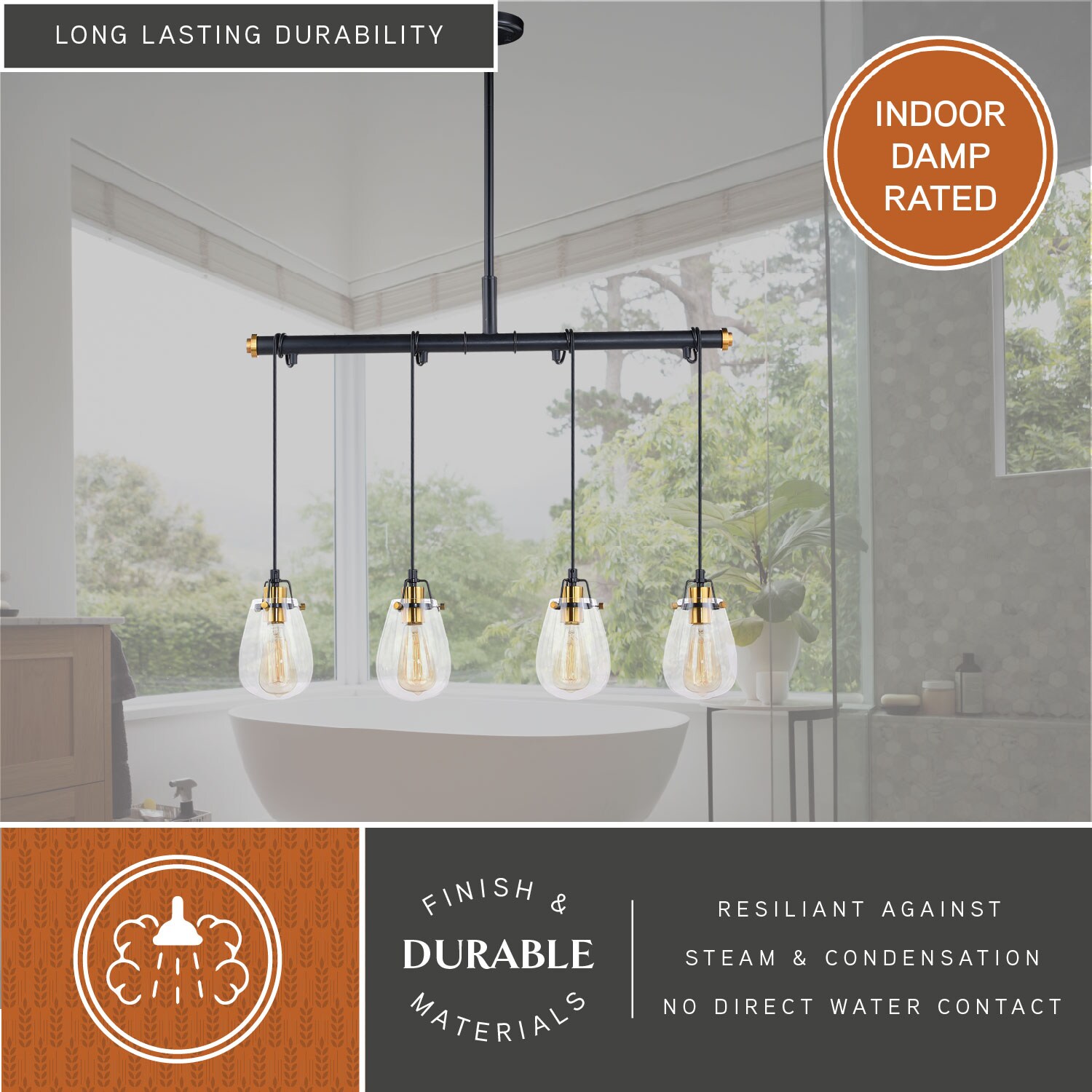 Kassidy 32.5'' Black and Natural Brass Four-Light Indoor/Outdoor Pendant