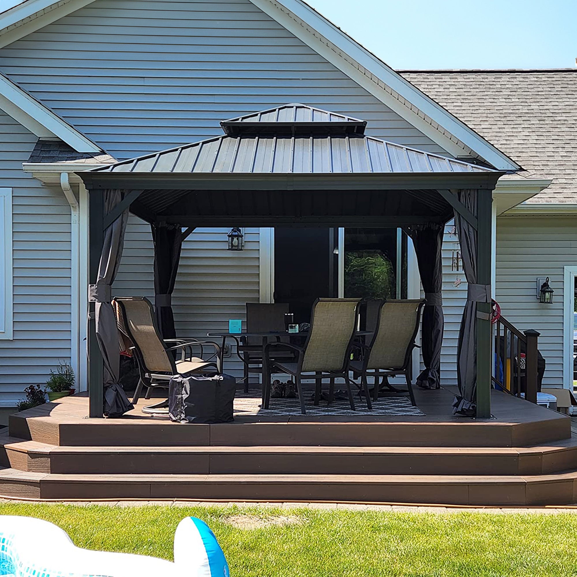 PURPLE LEAF LS04GHTG1212 12-ft x 12-ft Permanent Hardtop Gazebo Gray Gazebo with Hardtop Roof (Screen Included)