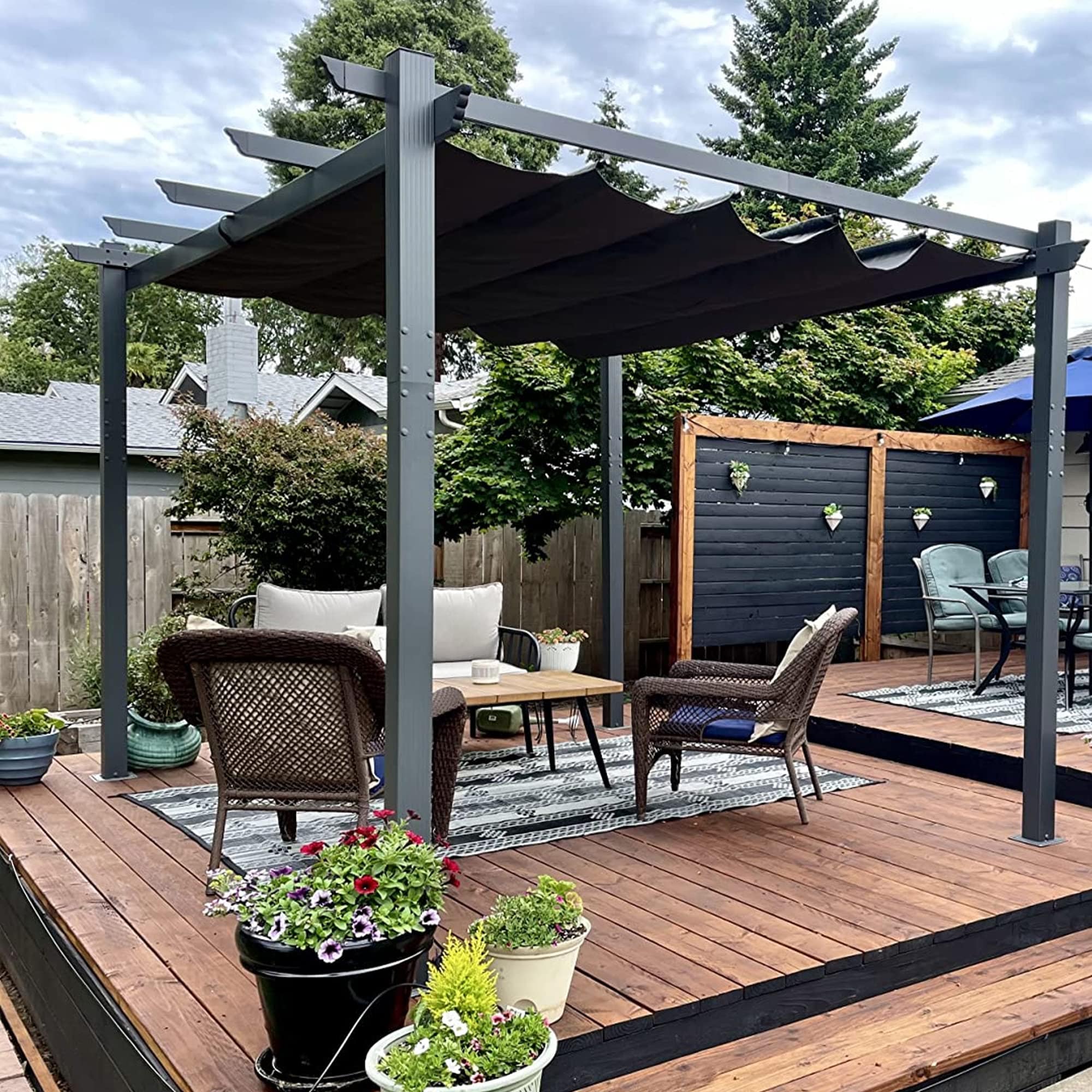 PURPLE LEAF LSMPG1012-GY Home and Garden 10-ft W x 12-ft L x 8-ft H Gray Metal Freestanding Pergola with Canopy