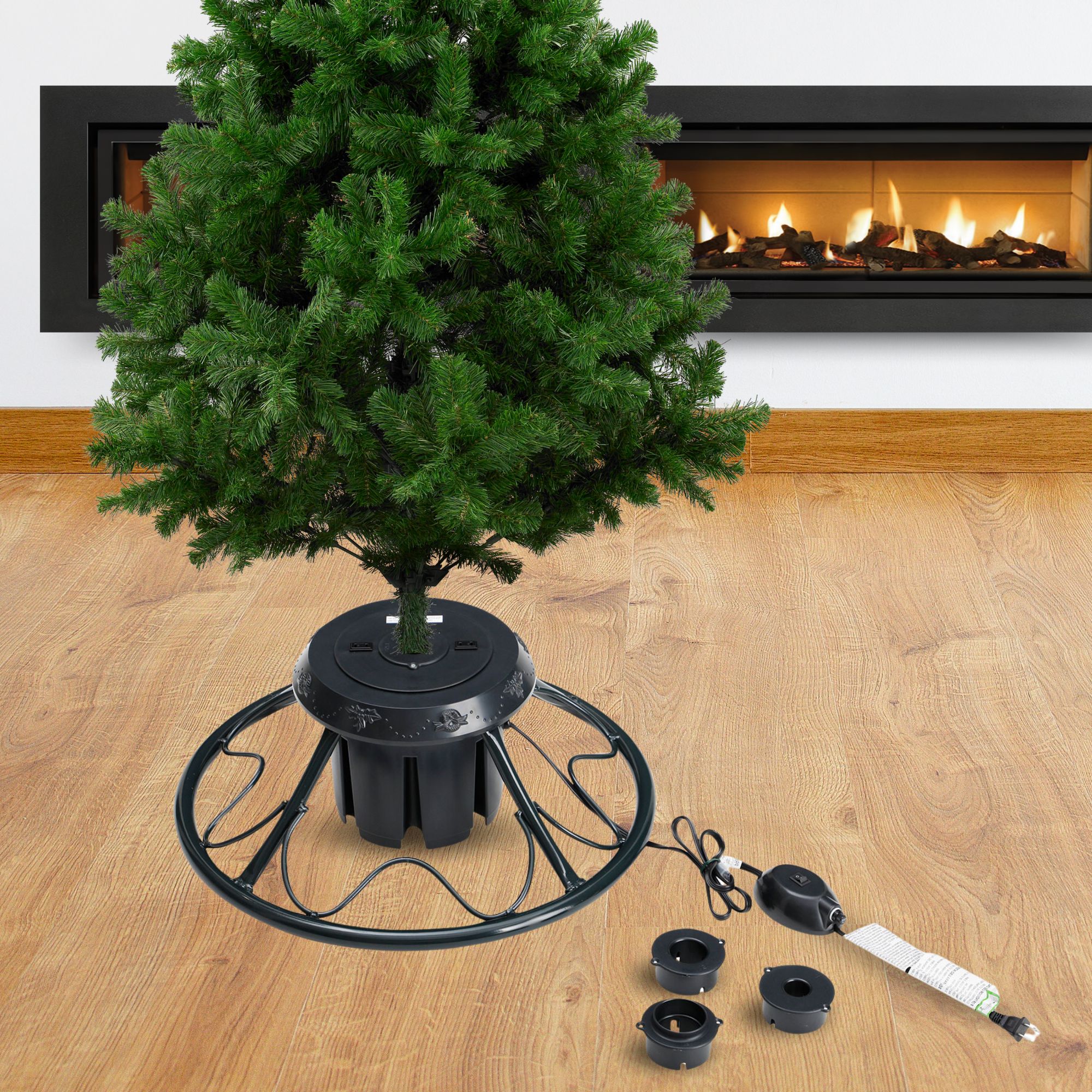 Home Heritage 22-Inch Black Metal Rotating Christmas Tree Stand