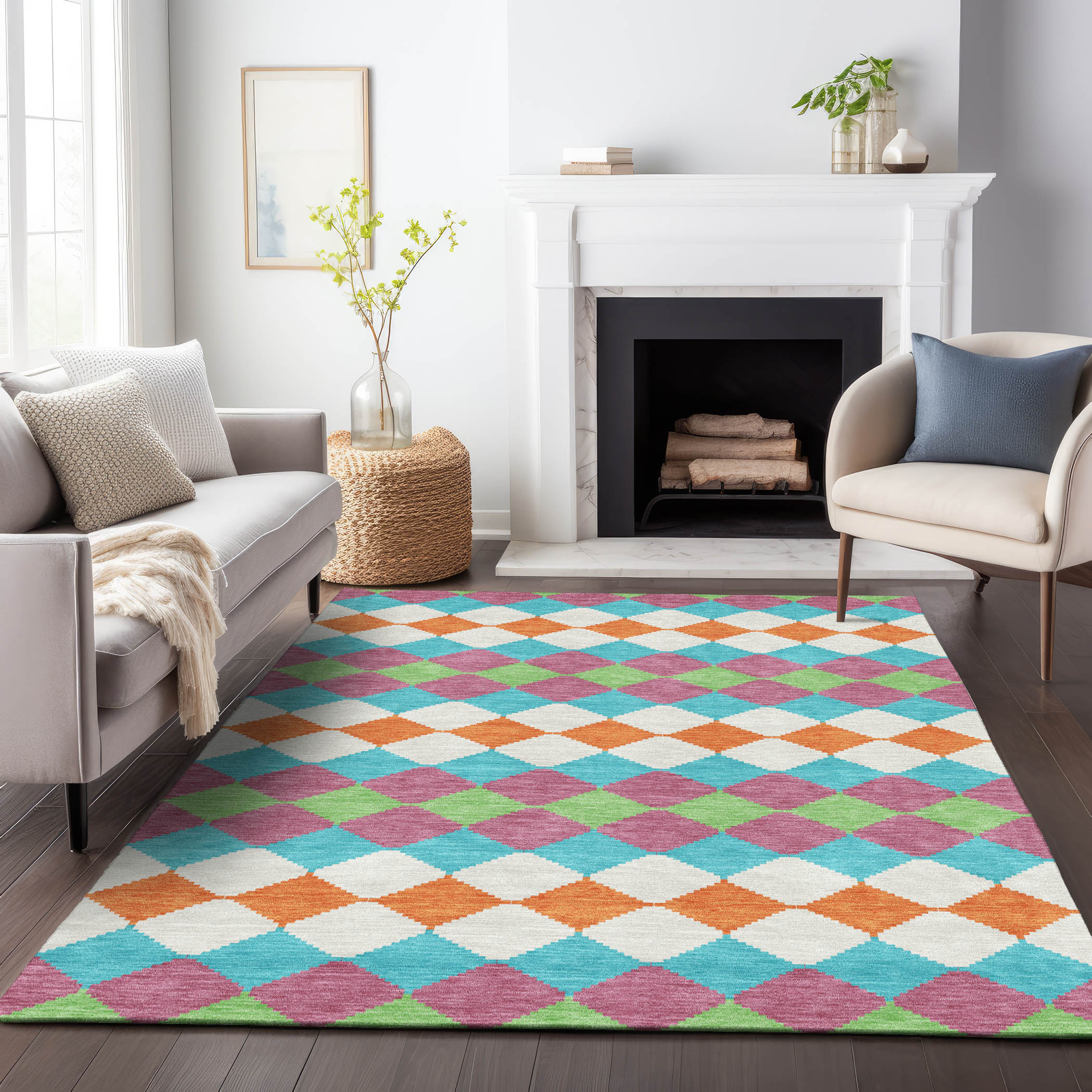 Addison Rugs ACN1007BL3X5 Chantille ACN1007BL 3 x 5 (ft) Polyester Blush Rectangular Indoor/Outdoor Geometric Machine washable Area rug