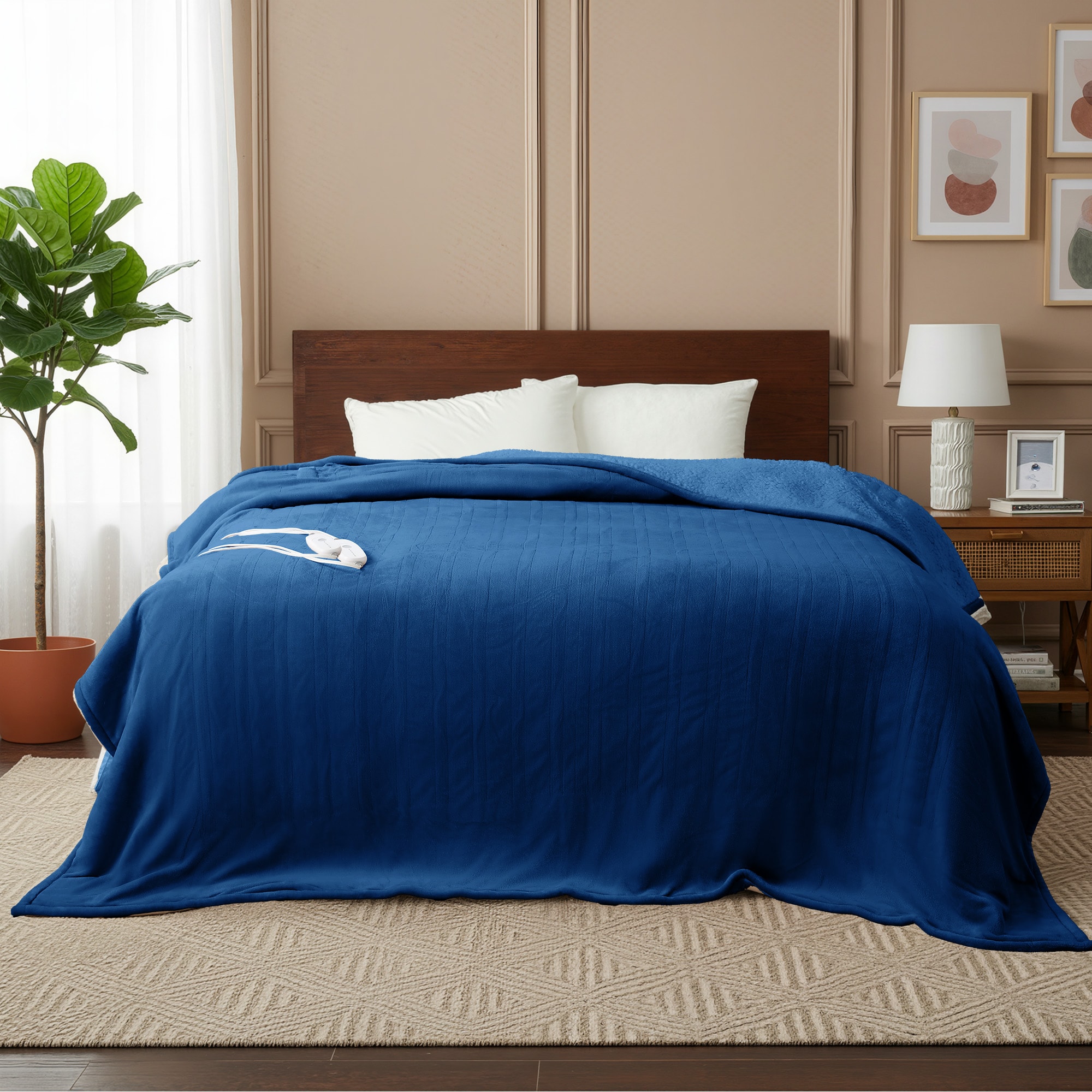 Serwall SWDRTSMR-7284-NY Supersoft Flannel and Sherpa Heated Electric Bed Blanket