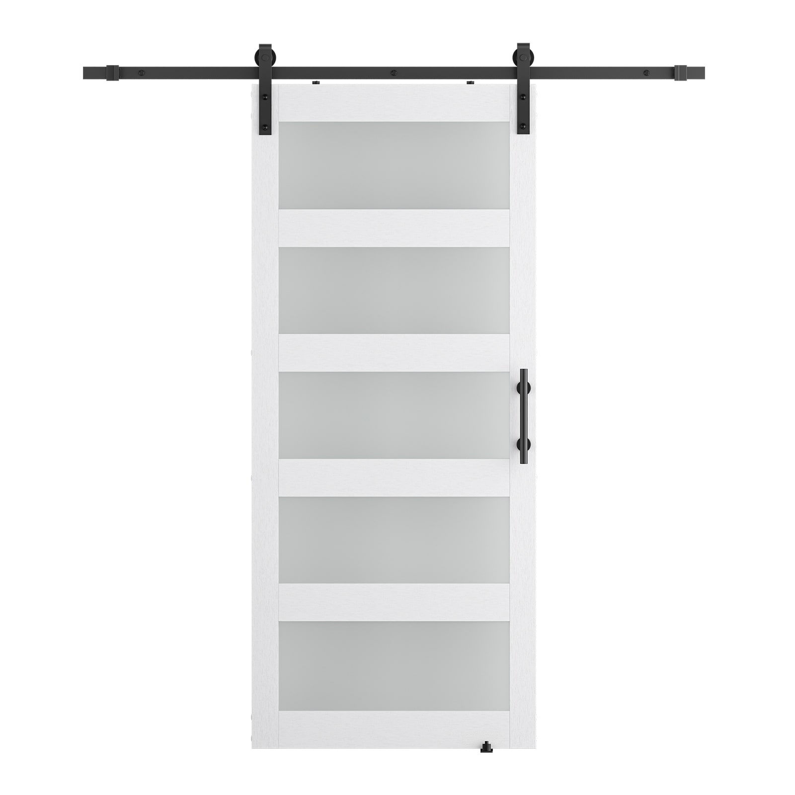 SMARTSTANDARD - 38-in x 84-in 5-Lite Frosted Glass White PVC Finished MDF Solid Core Barn Door wi...