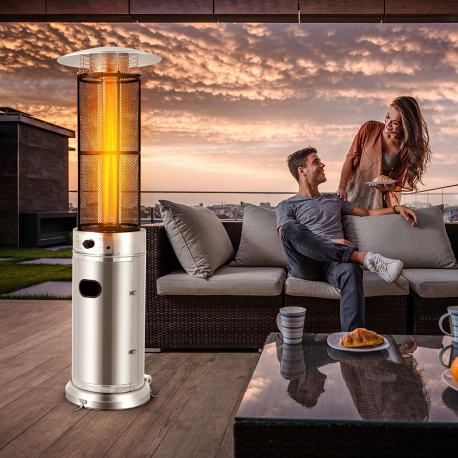 Mondawe 40000 -BTU Silver Stainless steel Floorstanding Liquid propane Patio Heater #MO-OP70860US