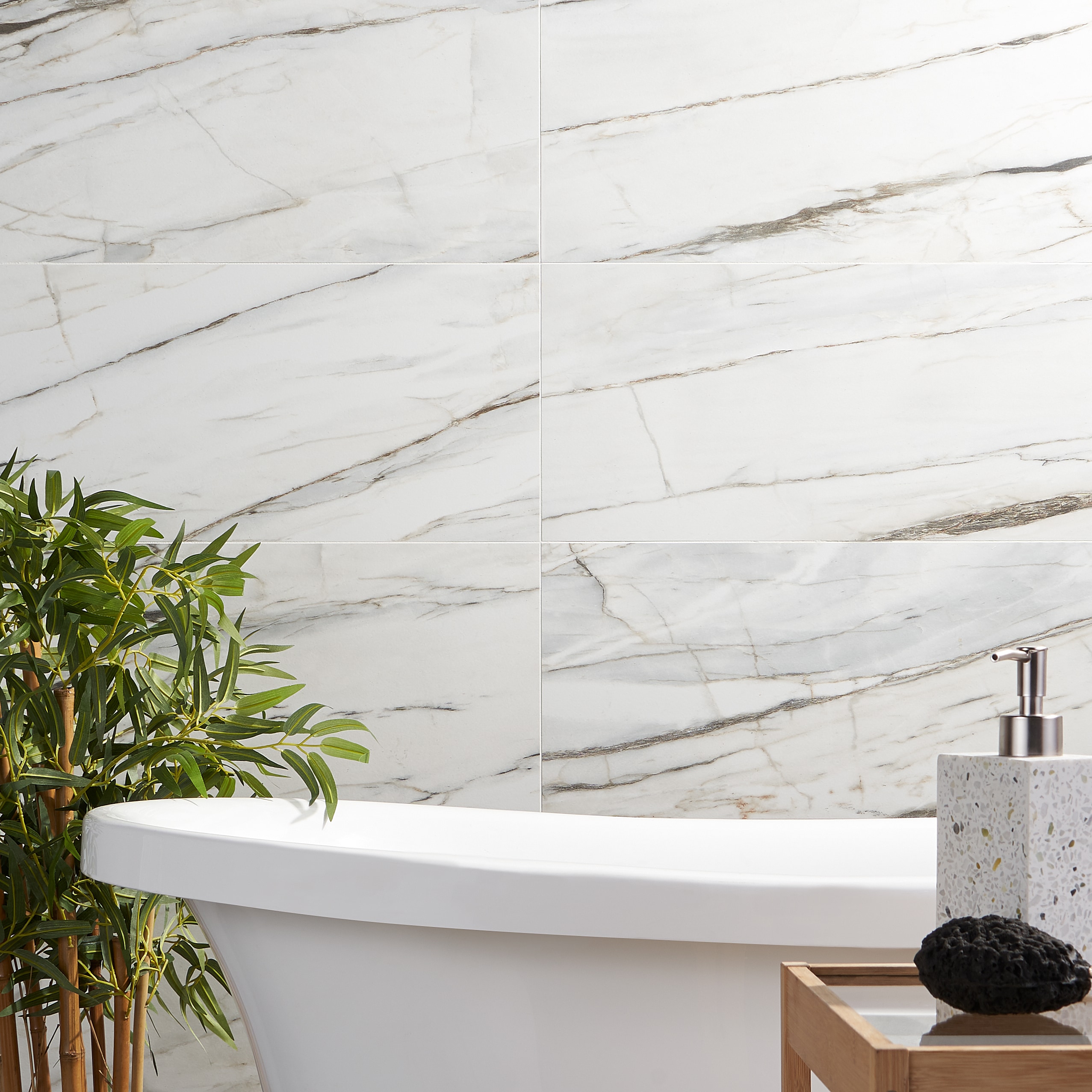 Enigma 24" Rectangular Matte White Porcelain Marble Look Tile