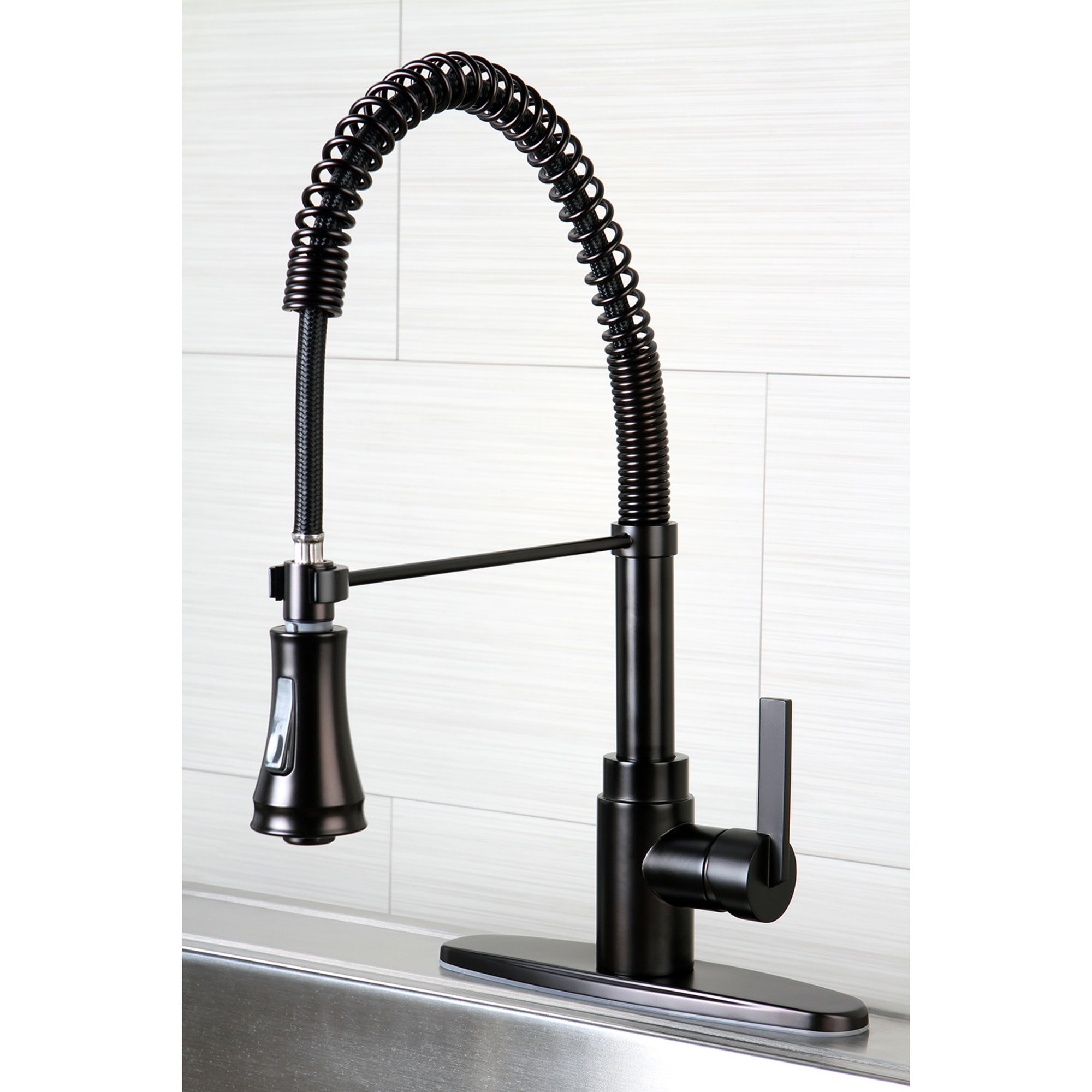 Kingston Brass WLGS8875CTL Continental Oil rubbed bronze Single Handle Deck-mount Pre-rinse Kitchen Faucet with Sprayer ( Deck Plate Included )