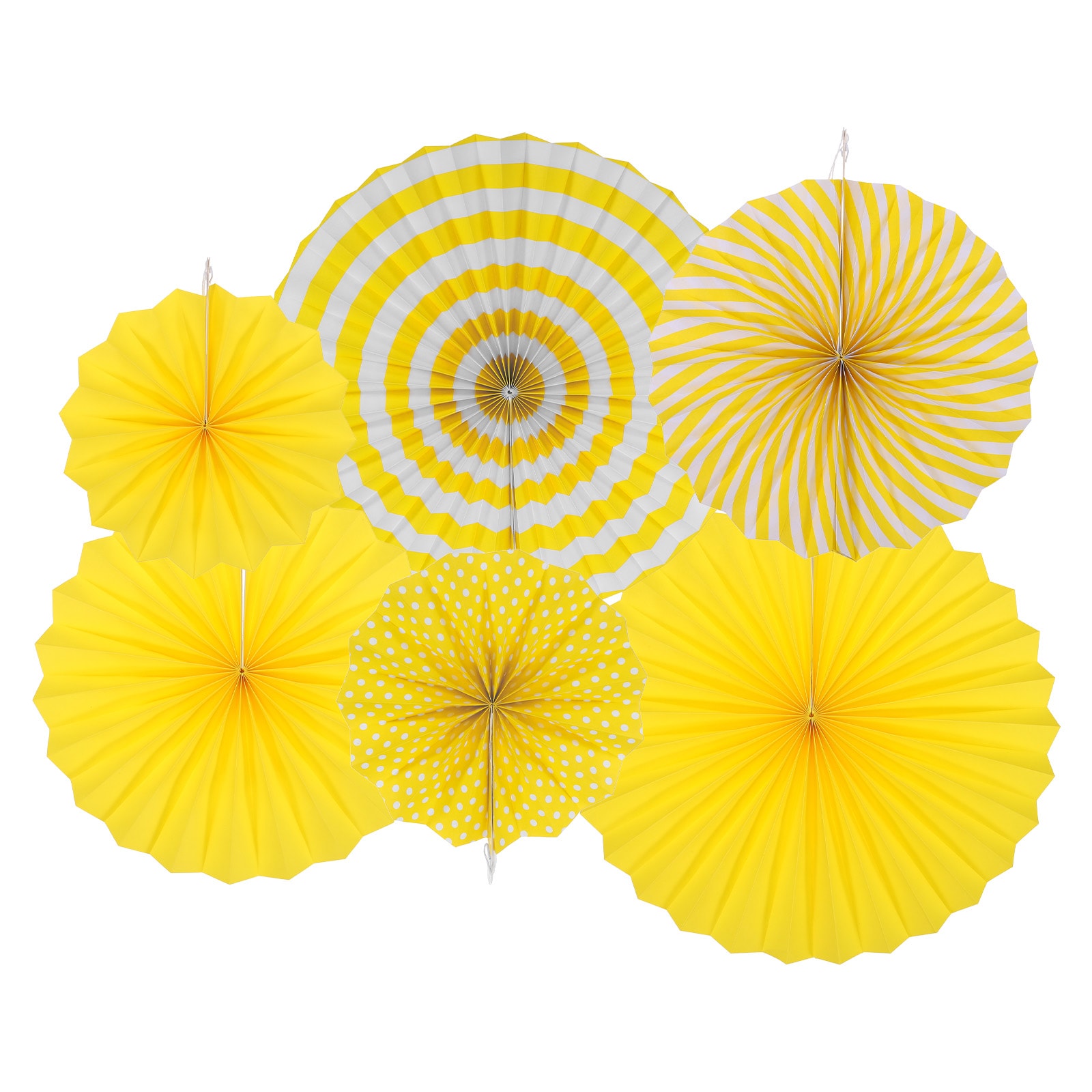 Unique Bargains Hanging Paper Fans Party Set 12pcs Round Pattern Hanging Paper Fans Decoration for HomeShop Wall Birthday Wedding Graduation Events(Yellow)