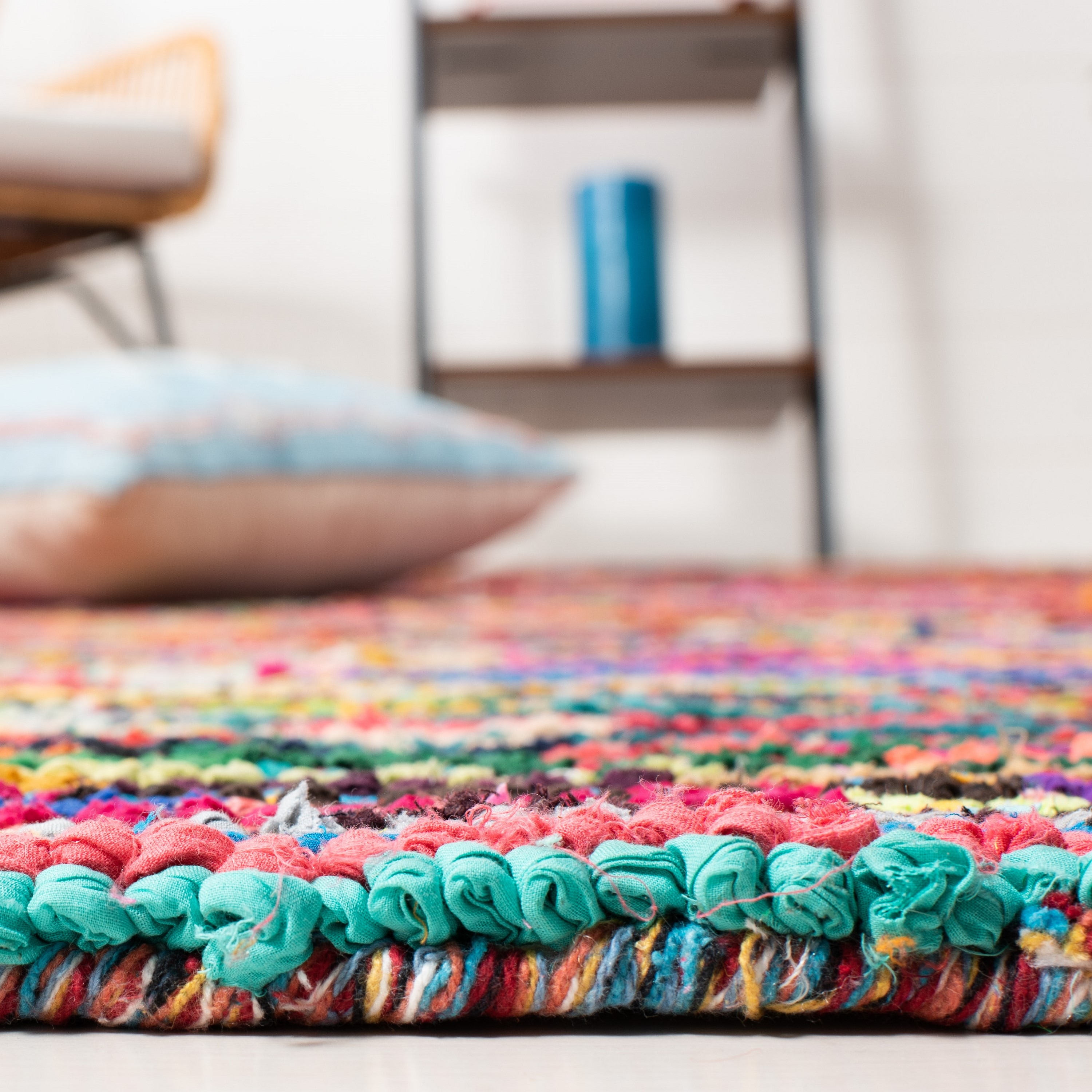 Hand-Tufted Cotton Reversible Rectangular Kids Rug in Red and Multicolor
