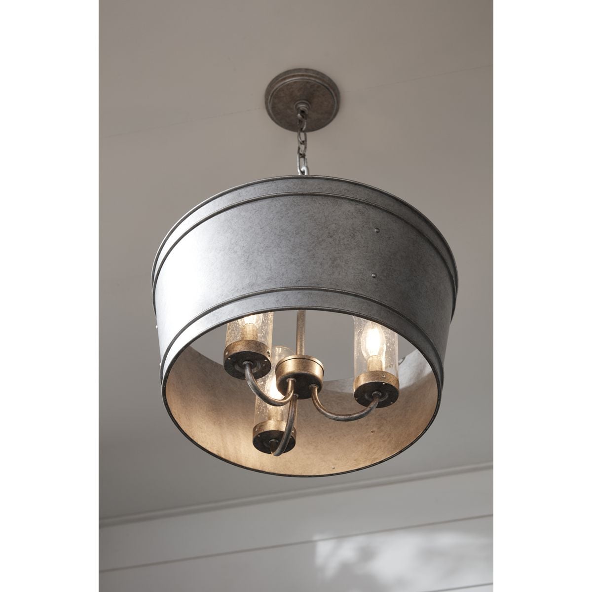 Galvanized Steel and Glass Farmhouse Outdoor Pendant Light
