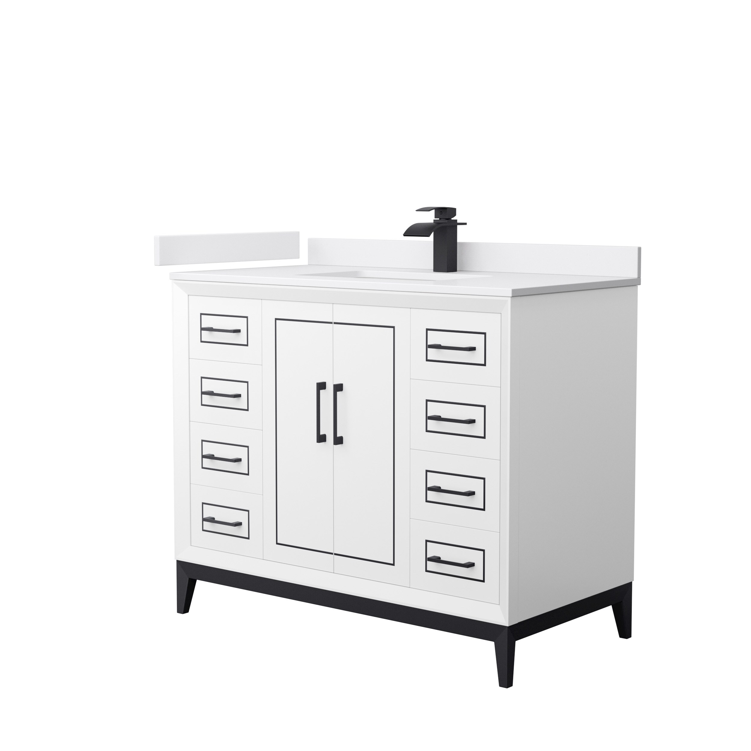 Wyndham Collection WCH515142SWBWCUNSMXX Marlena 42-in White with Matte Black Trim Undermount Single sink Bathroom Vanity with White cultured marble Cultured marble Top