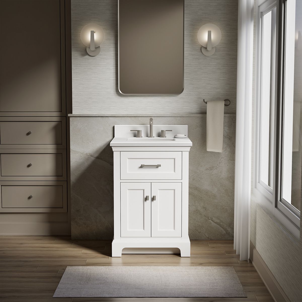 KOHLER 29259-BD1-0 Charlemont 24-in White Undermount Single Sink Bathroom Vanity with Pure White Quartz Top