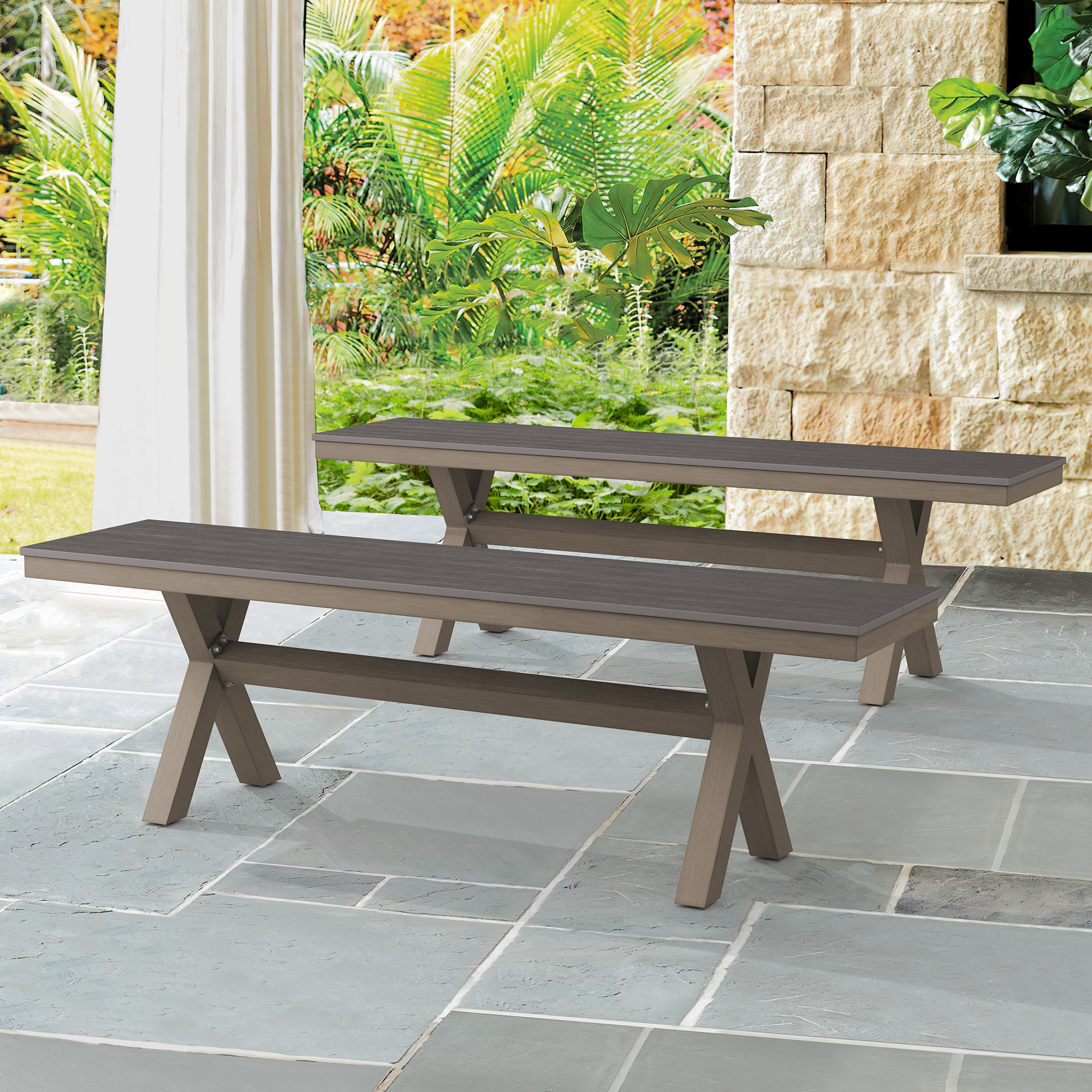 LUE BONA 2LB23OB0003-400LS Set of 2 Slate Gray HDPE Frame Stationary Dining Chair with Solid Seat