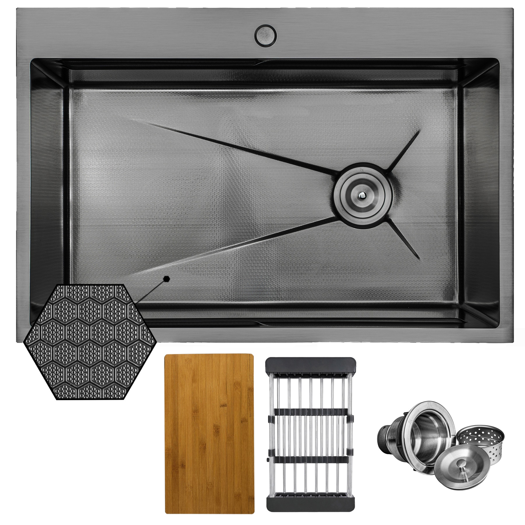 AKDY LEUKS097 HEX Drop-in 33-in x 22-in Stainless steel Single bowl Workstation Kitchen Sink