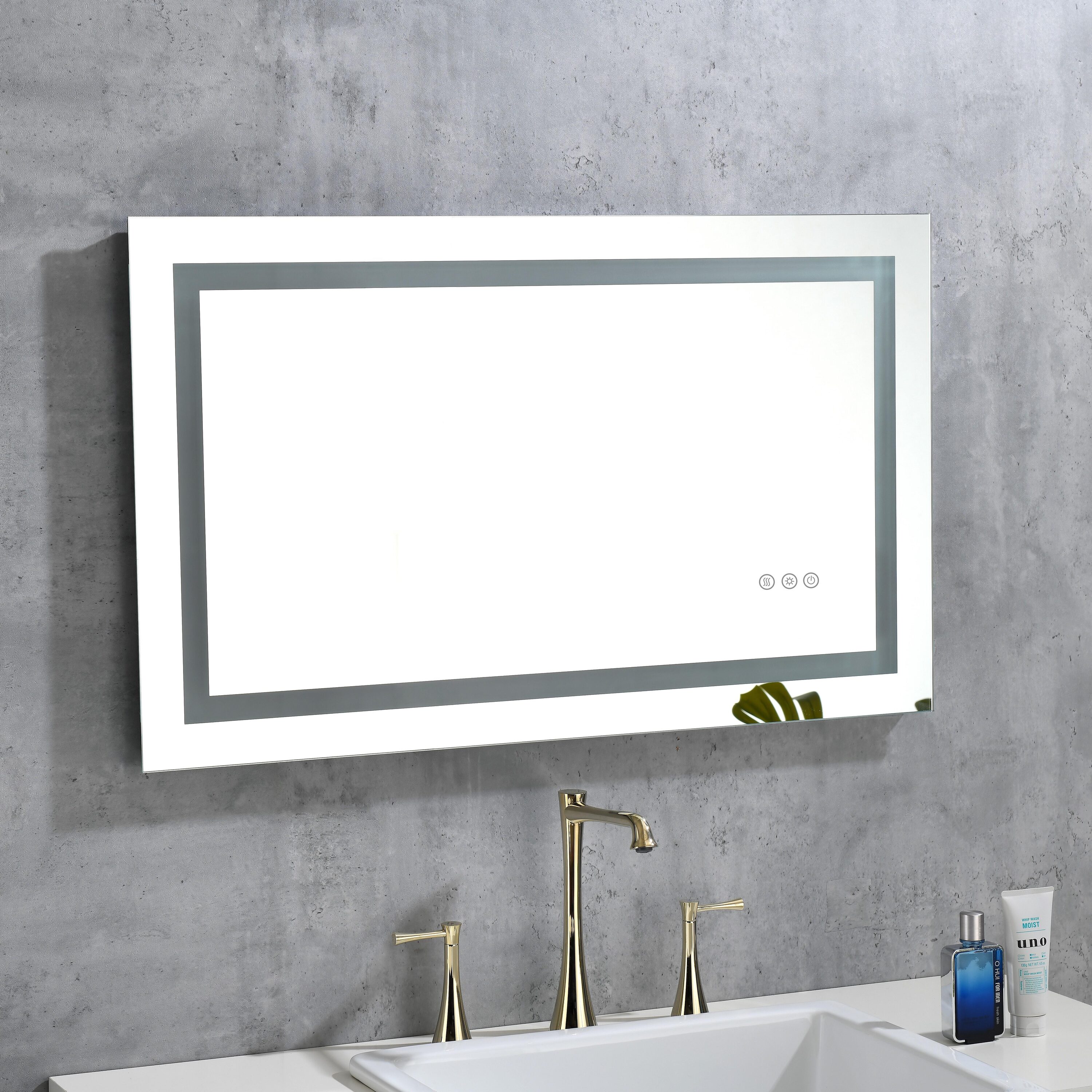 Bayfeve BF-152750-MIR Bathroom Vanity LED Mirror 40-in x 24-in Polished Frameless Rectangle Dimmable LED Lighted Fog Free Bathroom Vanity Mirror ( Silver )
