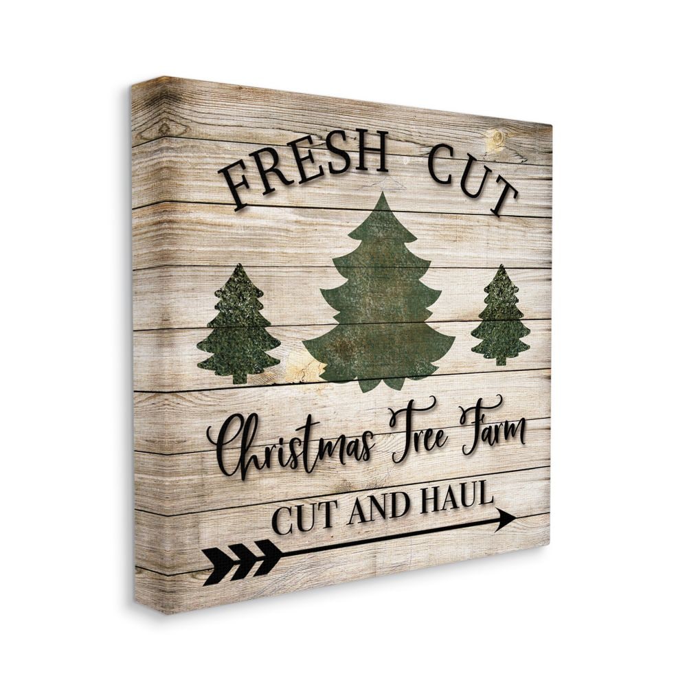 Rustic Fresh Cut Tree Christmas Sign Green Brown Ashley Burton 36-in H x 36-in W Novelty Print on Canvas | - Stupell Industries AB-555-CN-36X36