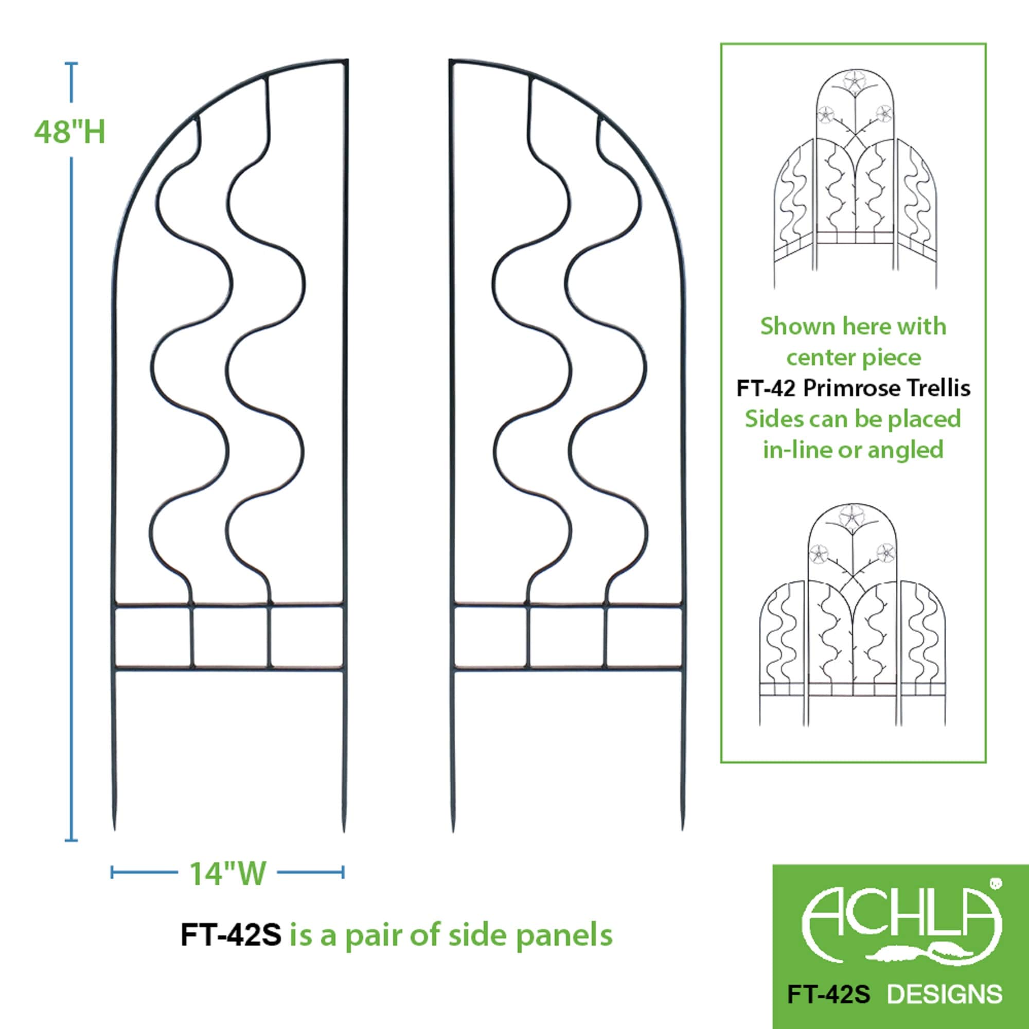 Black Wrought Iron Garden Trellis Side Panels Set