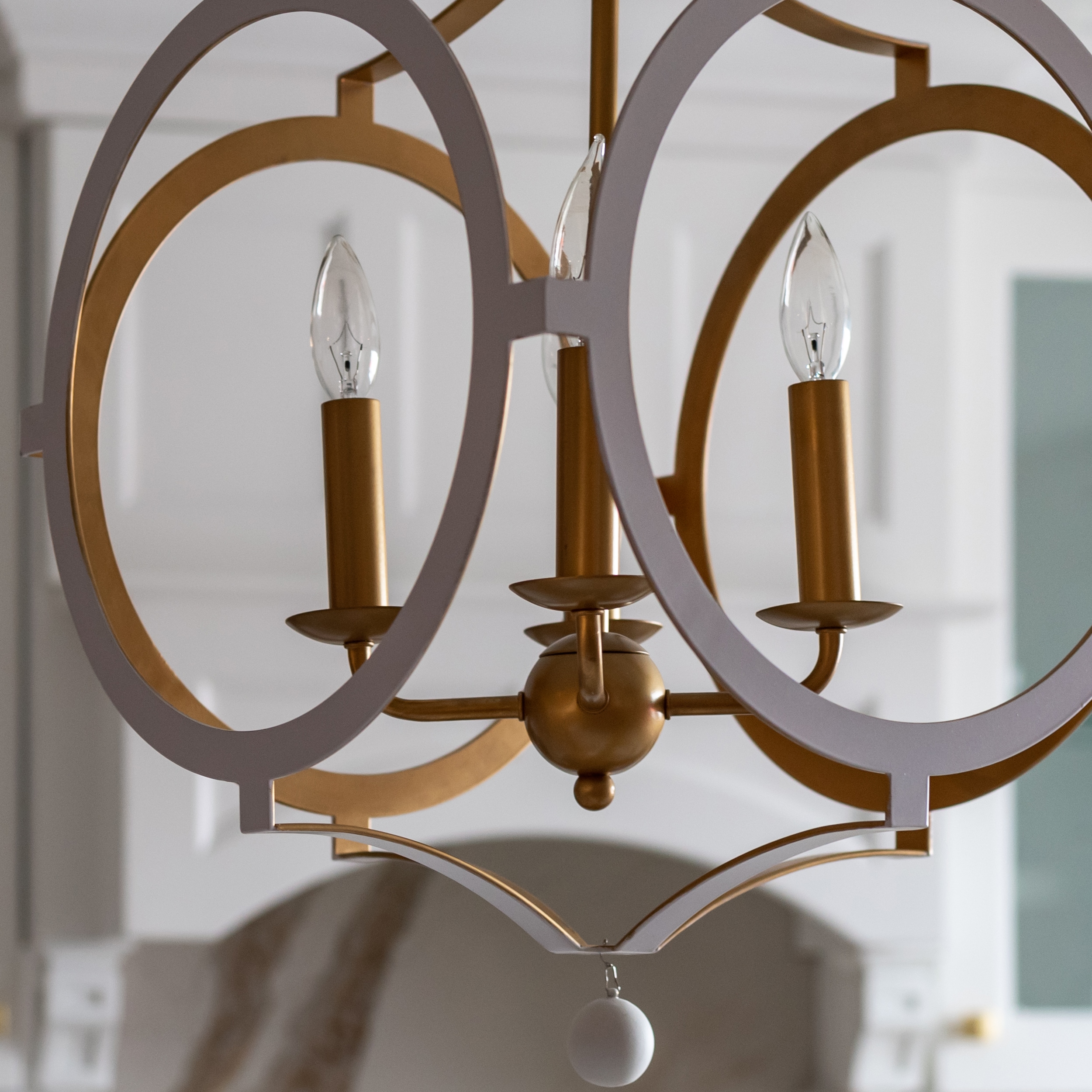 Odelle Matte White and Antique Gold 4-Light Geometric Chandelier