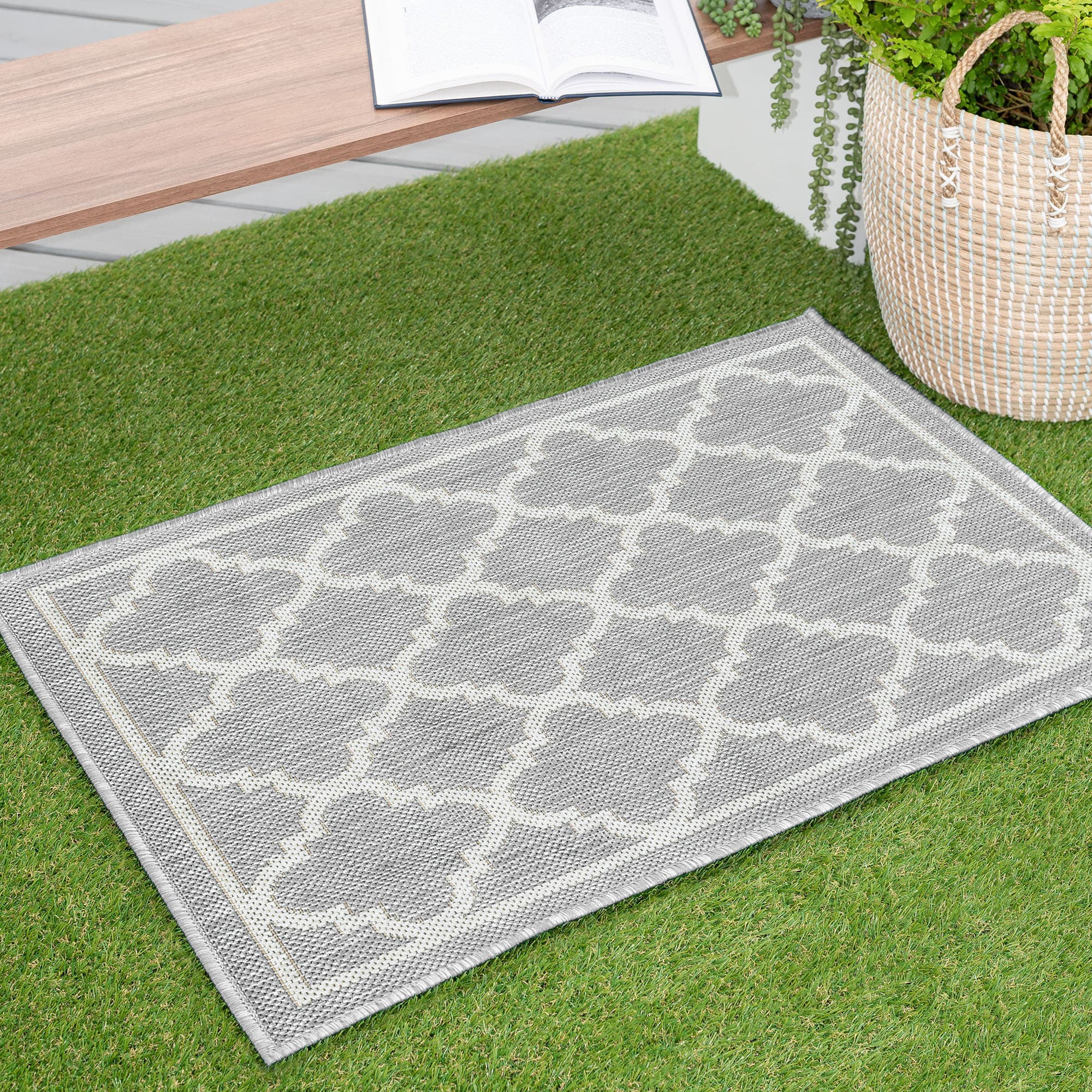 Tayse ECO1304 2X3 Eco 2 x 3 (ft) Flatweave Polypropylene Gray Rectangular Indoor/Outdoor Geometric Coastal Throw rug