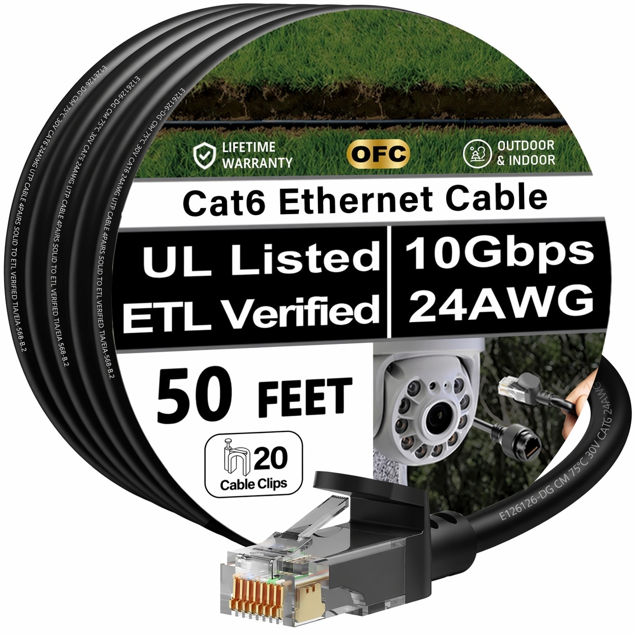 AOIZGMY Cat6 Outdoor Ethernet Cable 50ft 24AWG 10Gbps Support Cat8 7 Network Pure Copper Direct Burial Waterproof Underground Anti UV 1Ft 3Ft #LAZ0729Z040