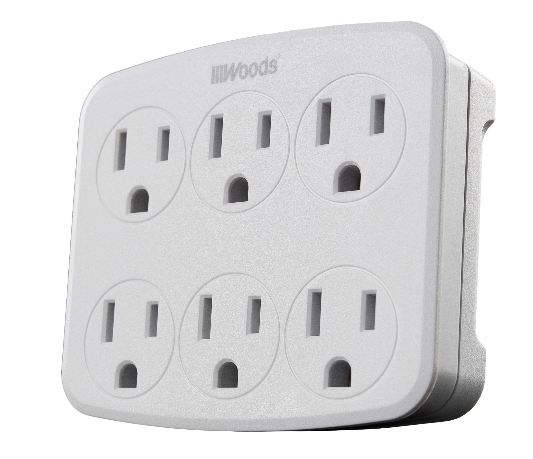 Woods 41196 Slim Wall Adapter with 6 Grounded Outlets - Space Saving Design in White #41196