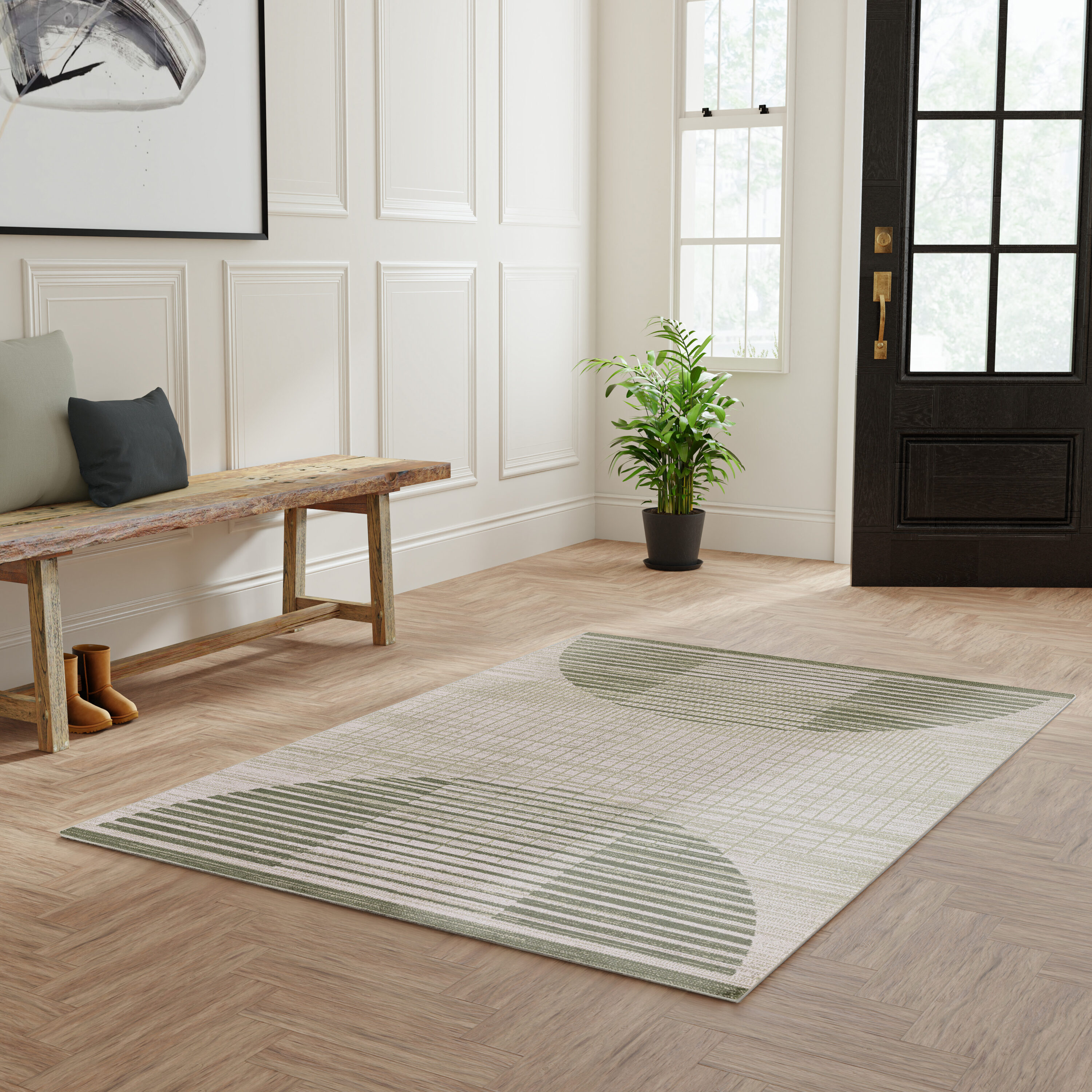 Nourison Home 099446988461 Astra Machine Washable 4 x 6 (ft) Loomed Polyester Ivory Olive Rectangular Indoor Geometric Machine washable Area rug