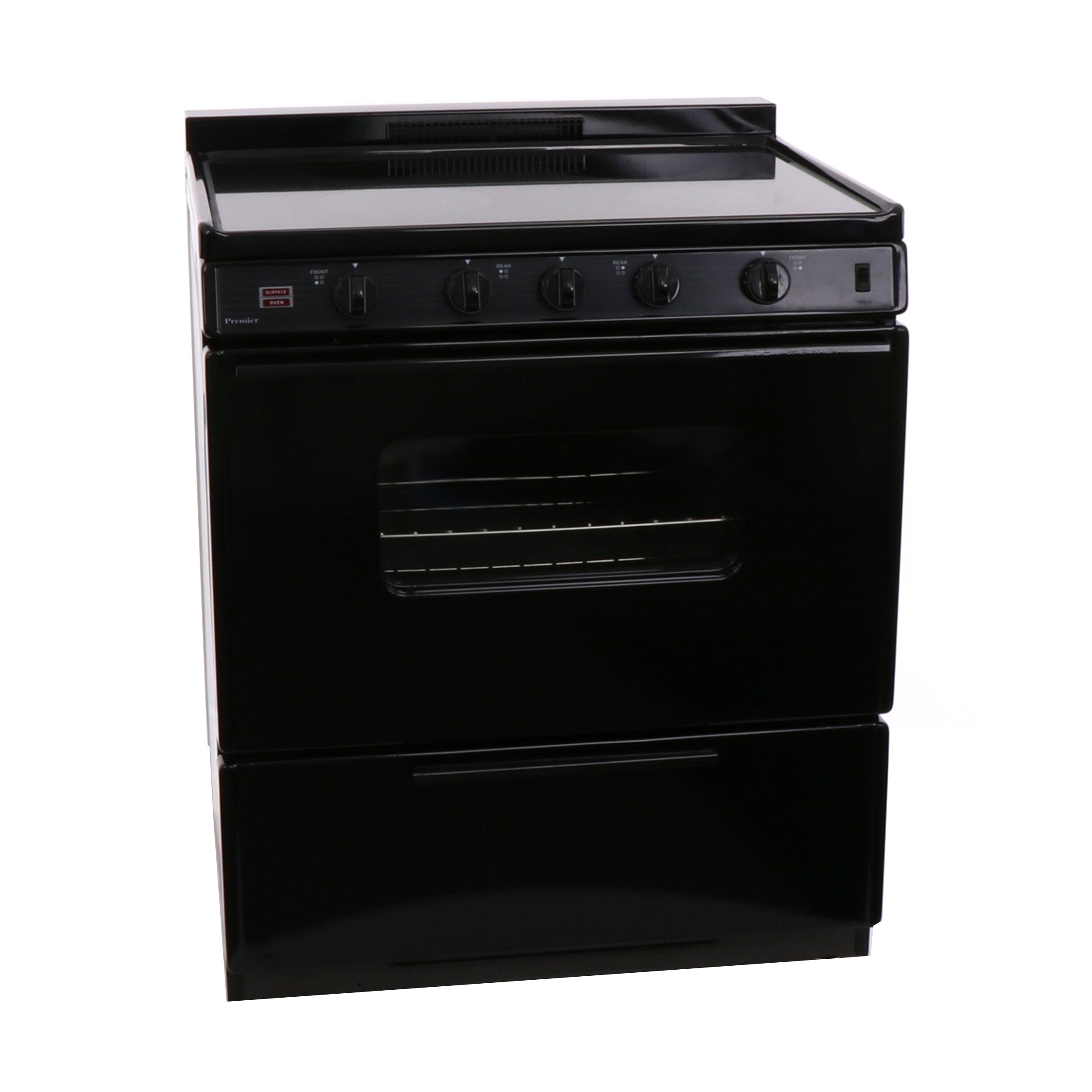 Premier 30-in Glass Top 4 burners 3.9-cu ft Freestanding Electric Range with WipeClean Coating ( Black on Black )