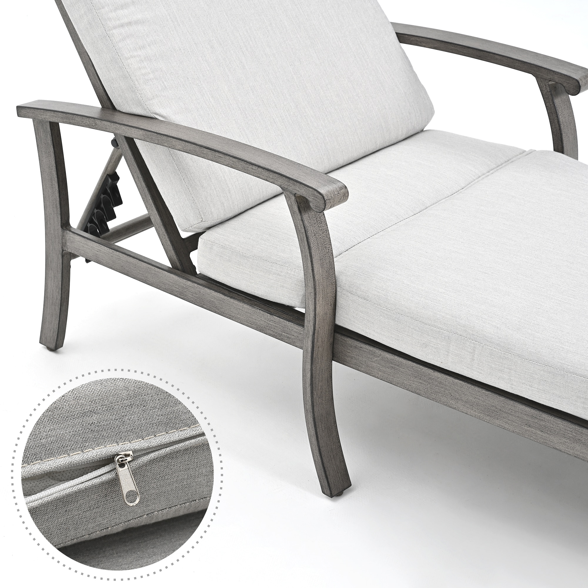 Gray Aluminum Frame Outdoor Chaise Lounge with Cushions, Set of 2