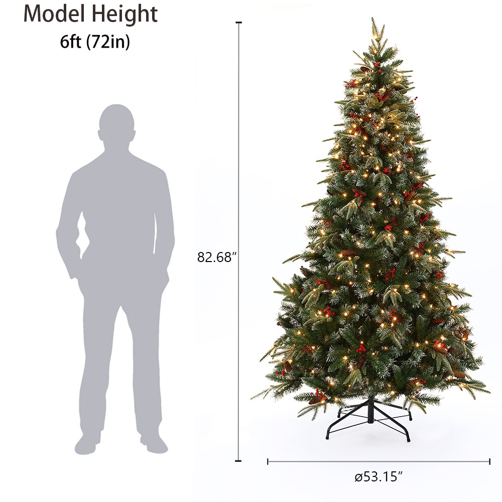 Luxenhome 6.89-ft Pine Pre-lit Flocked Artificial Christmas Tree With 