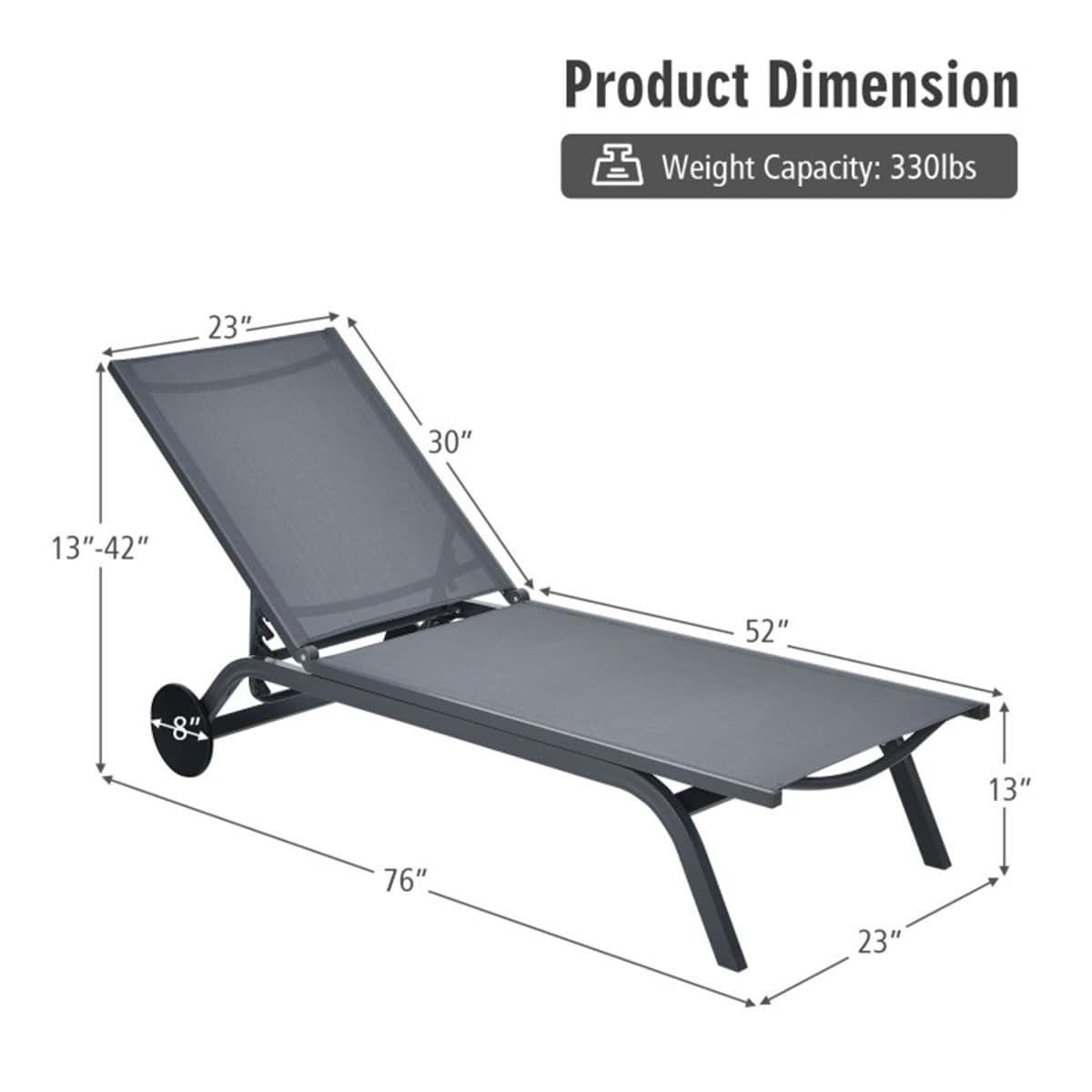 Clihome Patio Lounge Chair Aluminum Frame Stationary Chaise Lounge ...