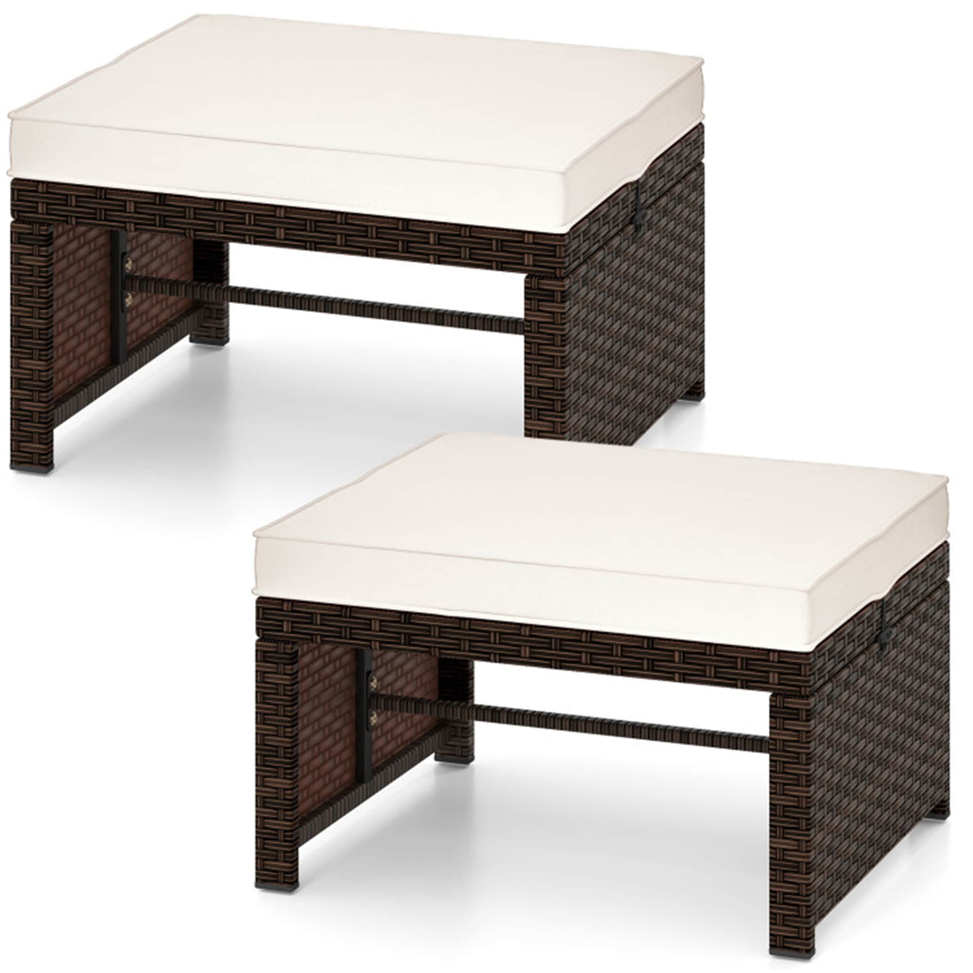 BABOOM BOM-0483TN-CO Outdoor Patio Ottomans Footstool 2 -Pack Mix Brown Rattan Ottoman