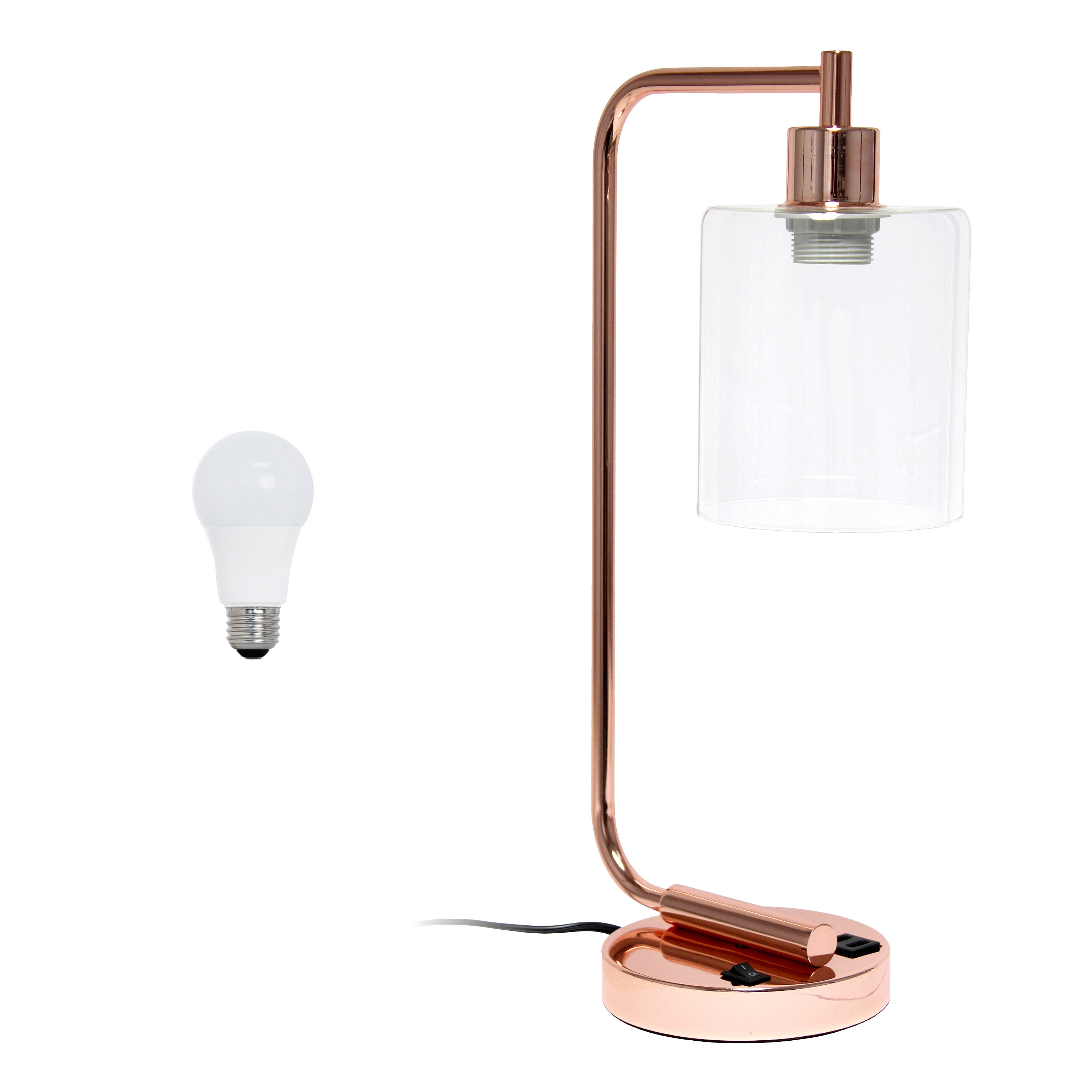 Creekwood Home CWD-1018-RG-LB Vintage Vantage 18.8-in Rose Gold Standard Desk Lamp with Glass Shade