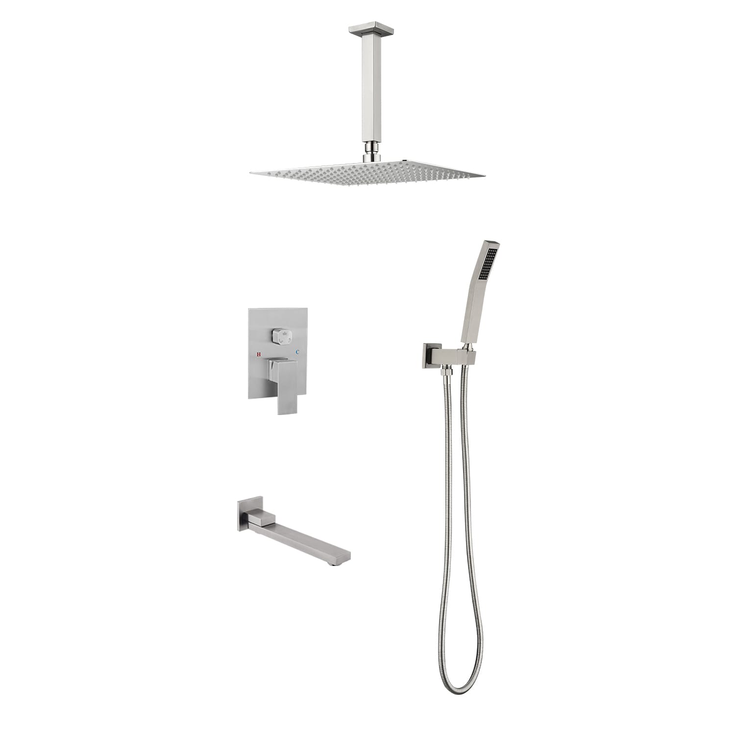 Lirago - 16 Inch Brushed Nickel Shower System Combo with Handheld Shower with Tub Spout Solid Bra...