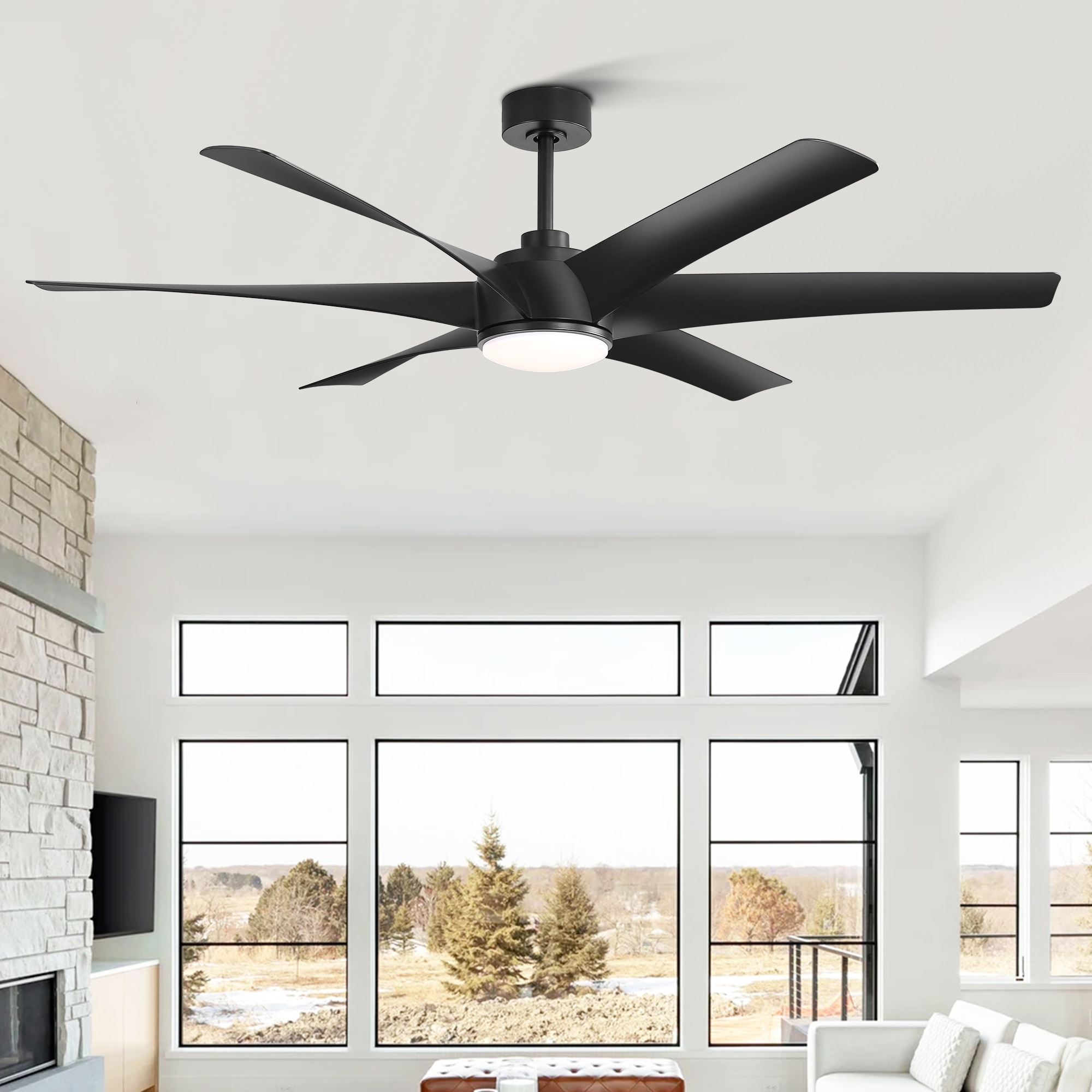 Breezary 24023-AB 65-in Color-Changing Integrated LED Black with ABS Blades Ceiling Fan With Light - Remote Included ( 6 -Blade )